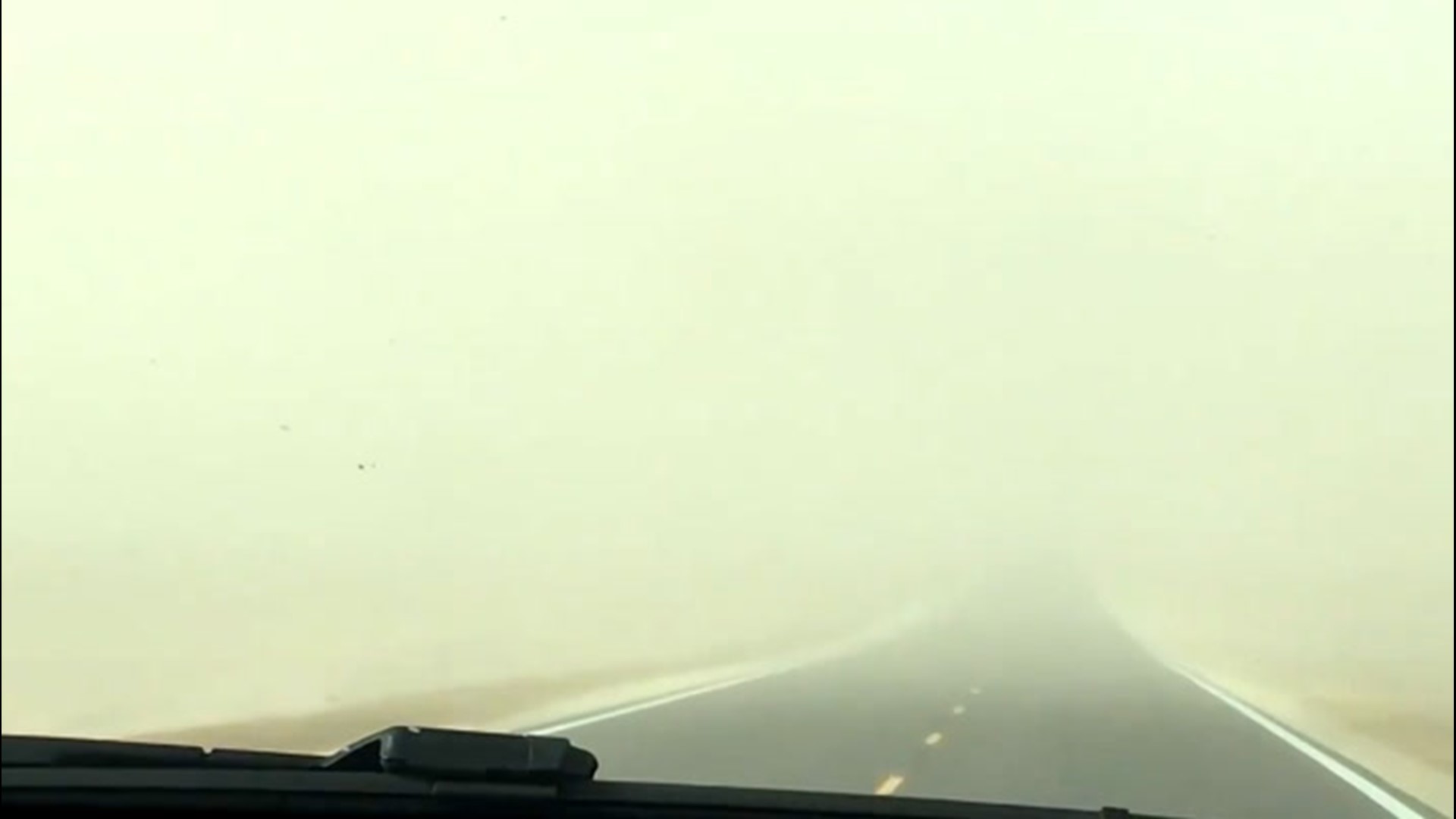 A dust storm caused several crashes due to high winds and low visibility on Jan. 17, with one fatality reported. This video shows visibility greatly reduced on a road in Cheyenne County, Colorado.