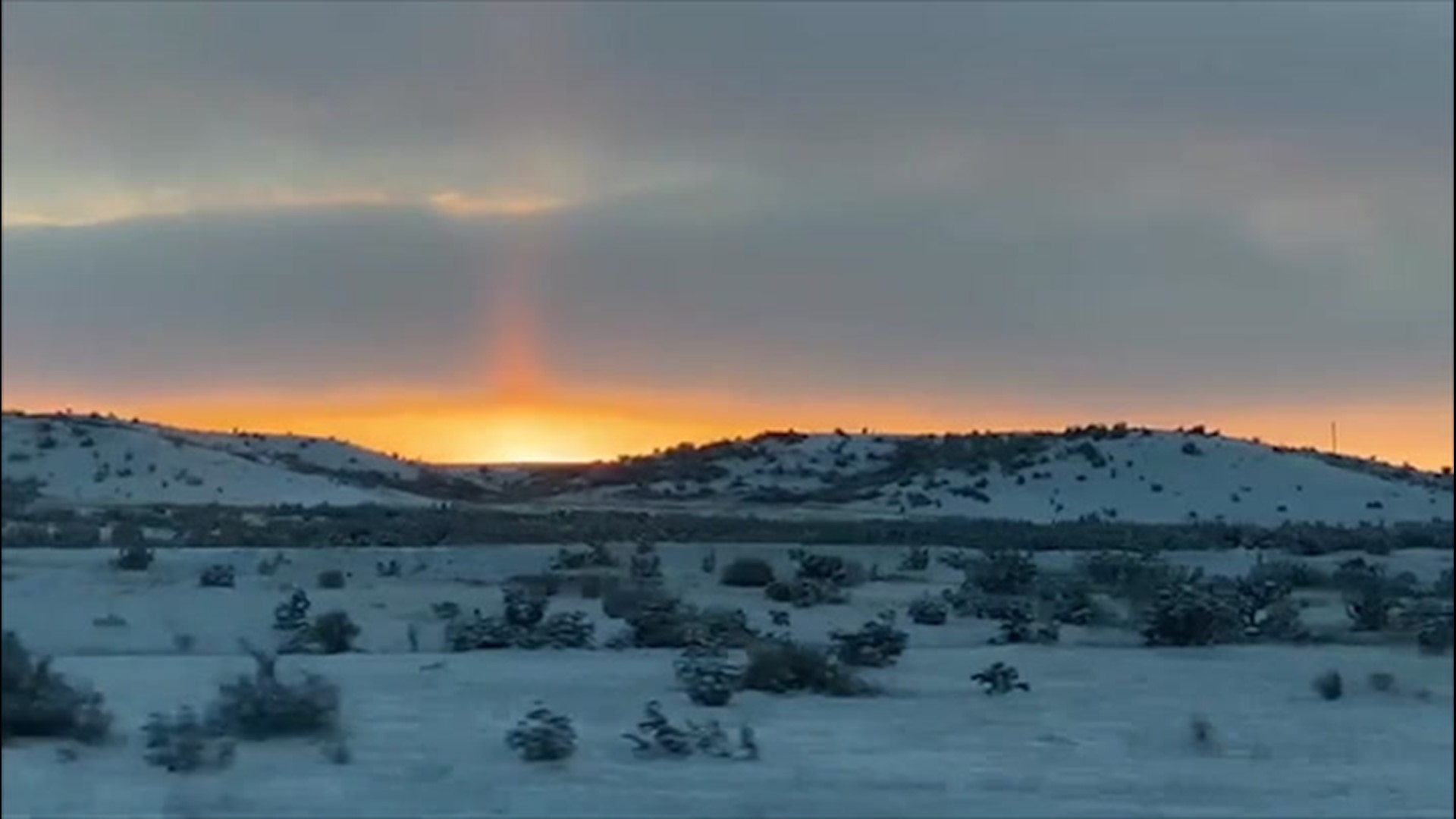 Driving through the snowy hills of Pueblo, Colorado, Reed Timmer captured footage of the sunset on the evening of Oct. 26.