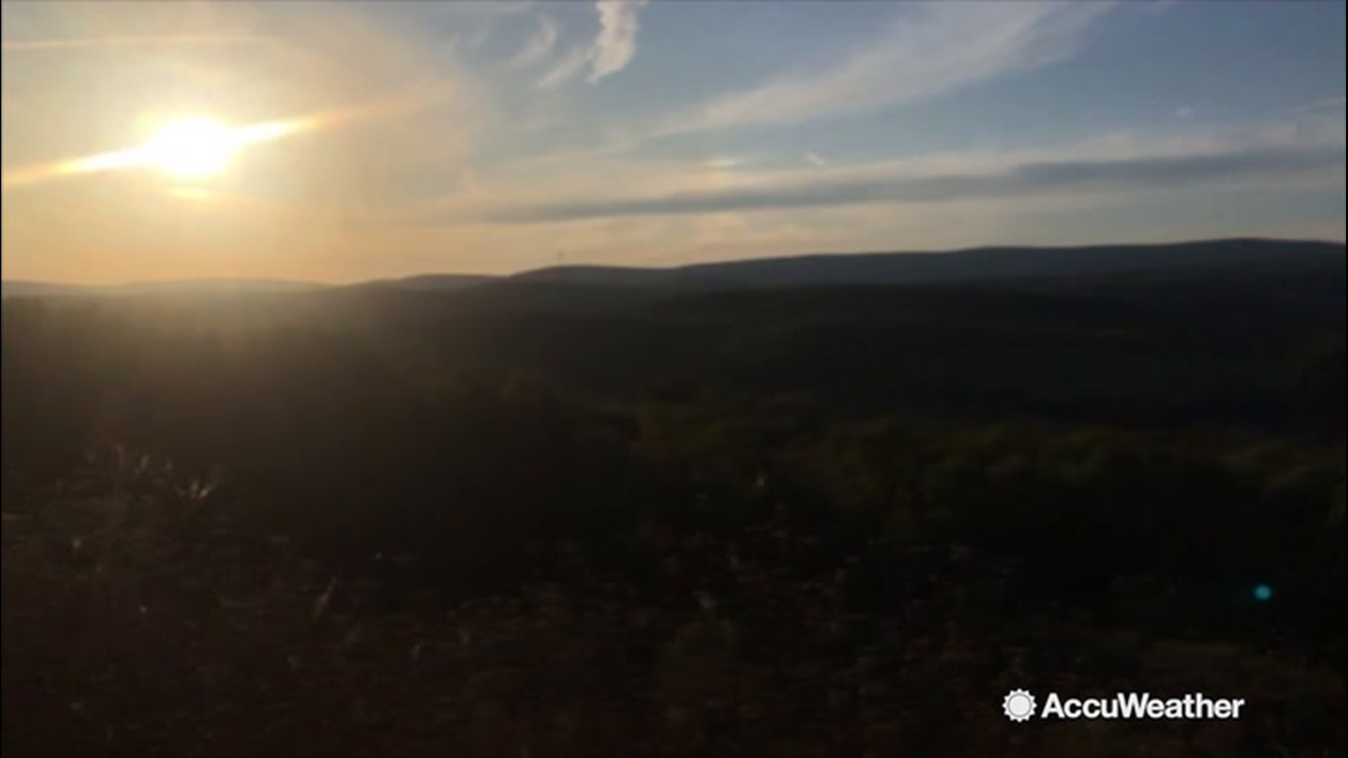 Just off the highway, near Bald Eagle, Pennsylvania, a beautiful sunset was recorded over numerous green hills on Sept. 25.