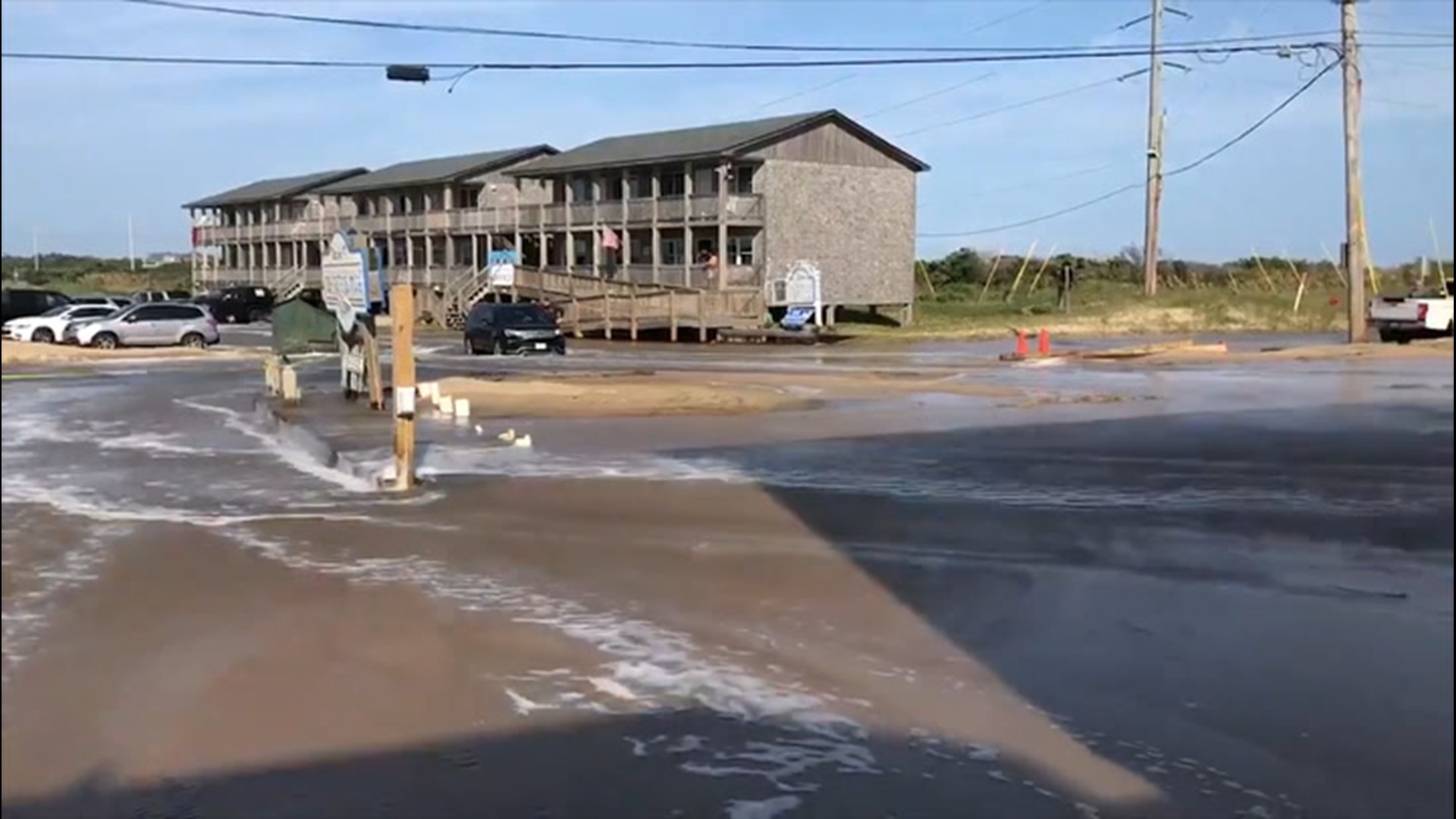 The streets of Buxton, North Carolina, were flooded thanks to a distant Hurricane Teddy on Saturday, Sept. 20.