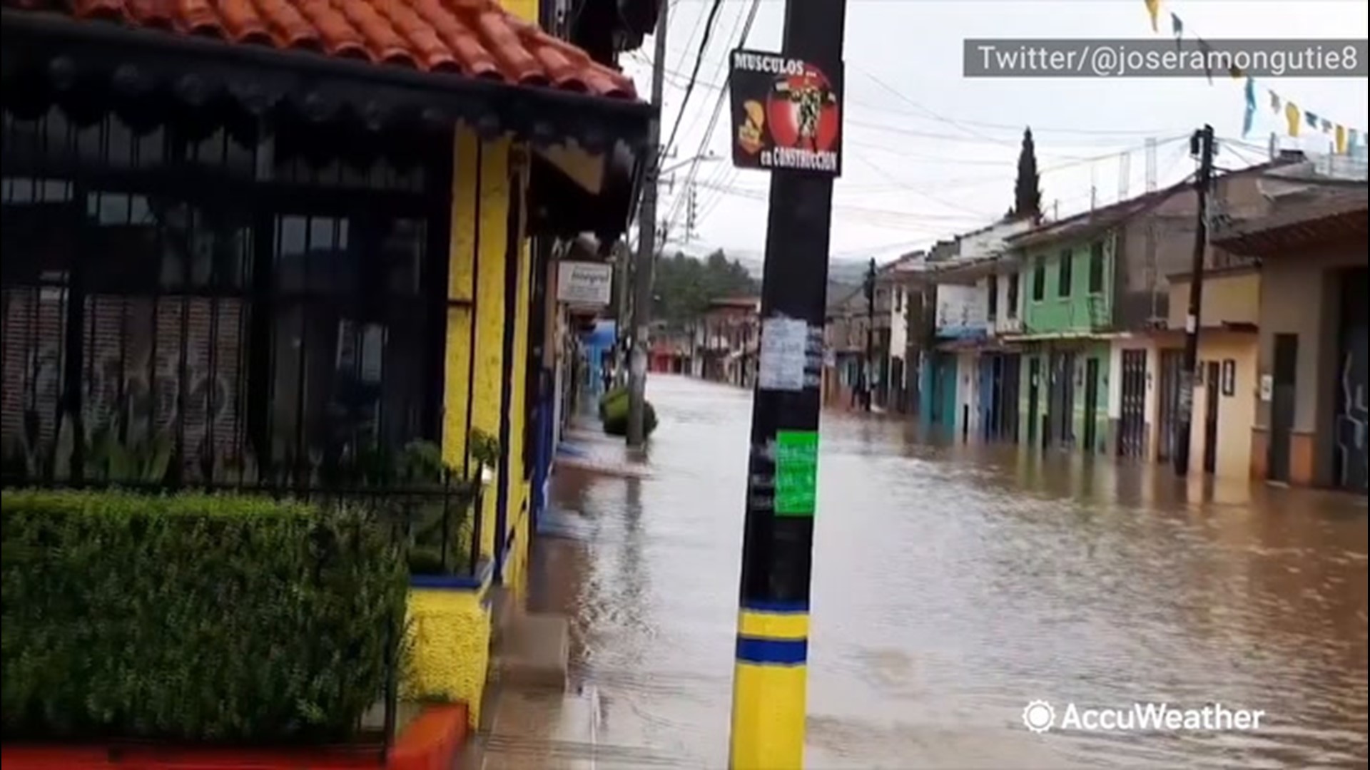Streets were buried underwater as floodwaters sweep through San Cristobal de las Casas, Mexico, on June 4.