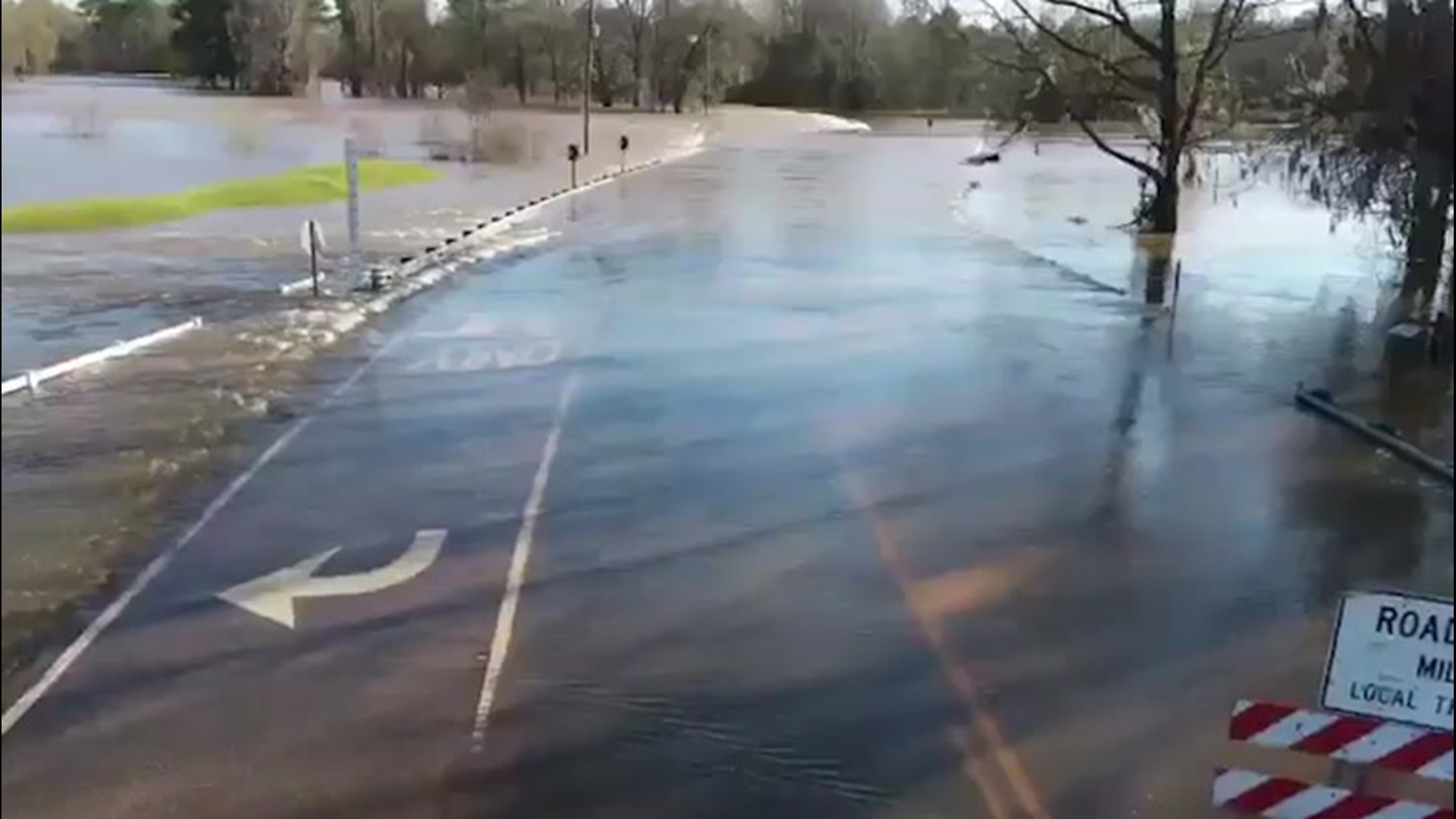 Several roads were closed in Montgomery County, Alabama, on March 10, as floodwaters raced over top of them.