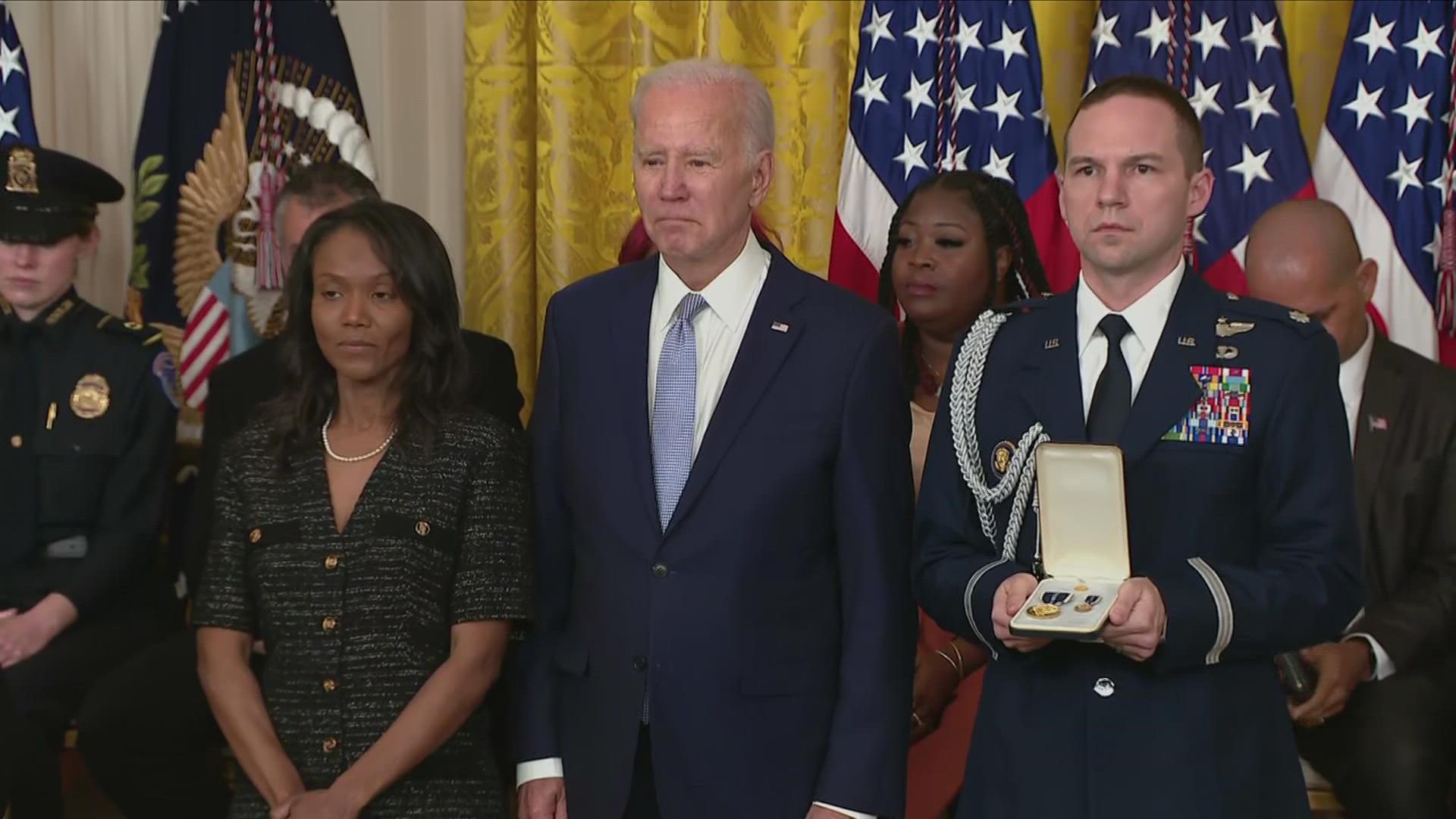 Among those honored by Biden with the nation's second highest civilian award were seven members of law enforcement, as well as election workers and officials.