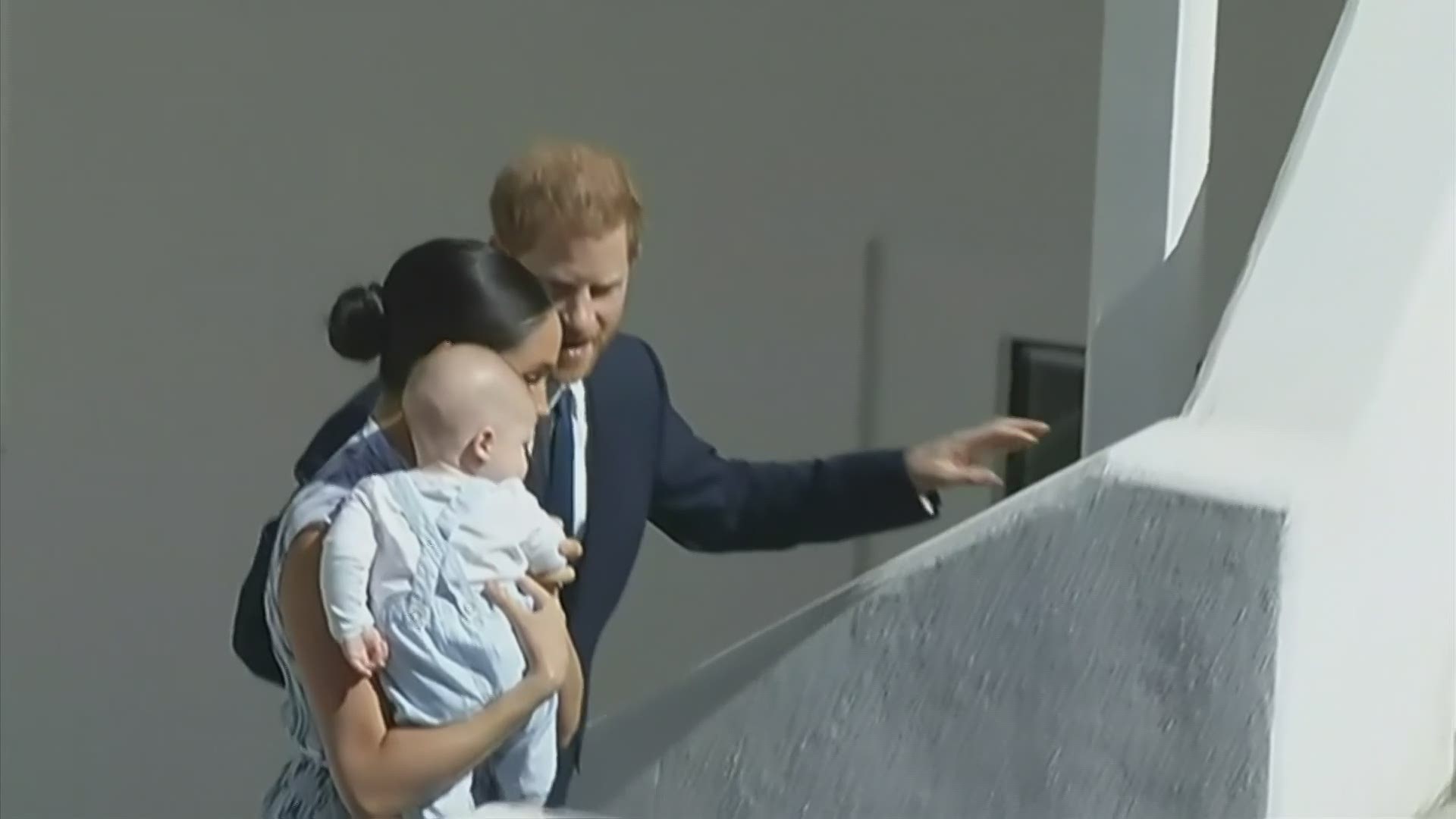 Britain's Prince Harry and his wife Meghan, Duchess of Sussex, brought their baby son Archie to meet Archbishop Desmond Tutu and his wife (AP).