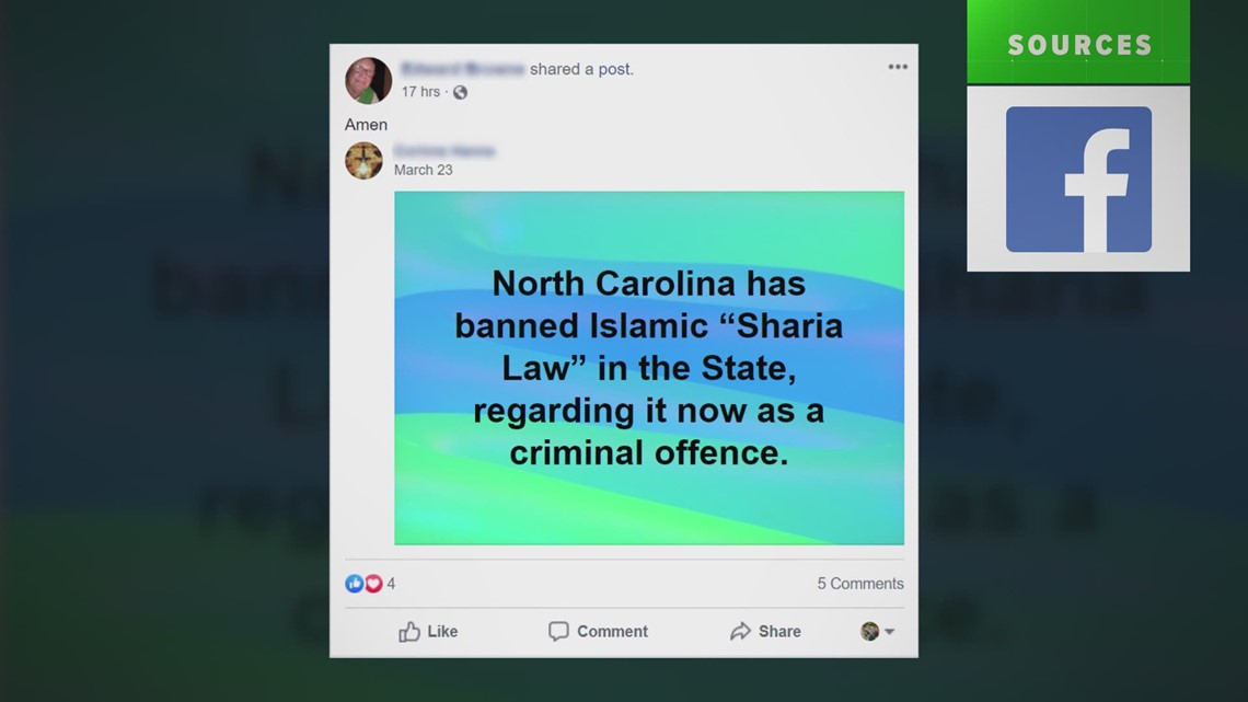 VERIFY: No, North Carolina didn't ban and criminalize Sharia law. | 13wmaz.com