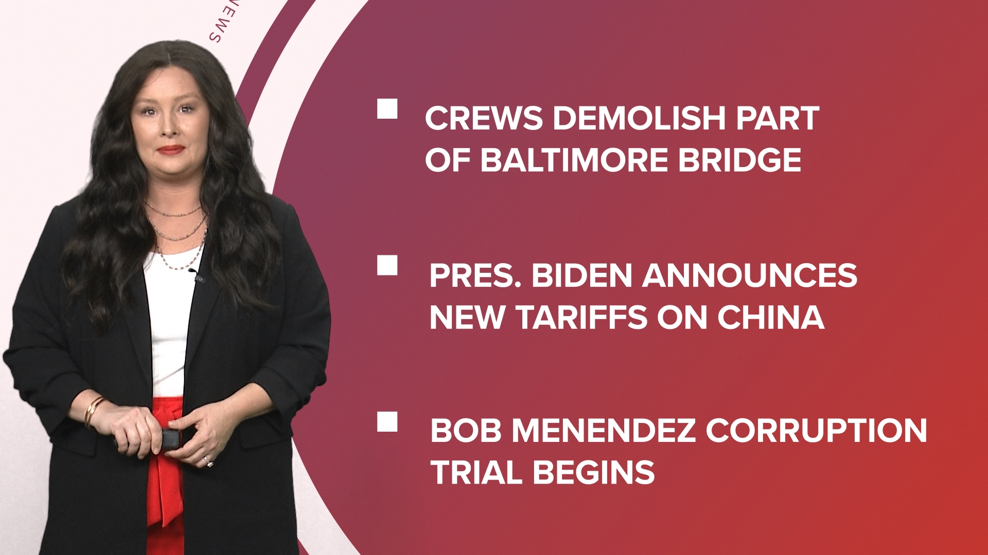 A look at what is happening in the news from an update on cleanup of the Baltimore bridge collapse to new tariffs on Chinese EVs and Disney Parks updates.