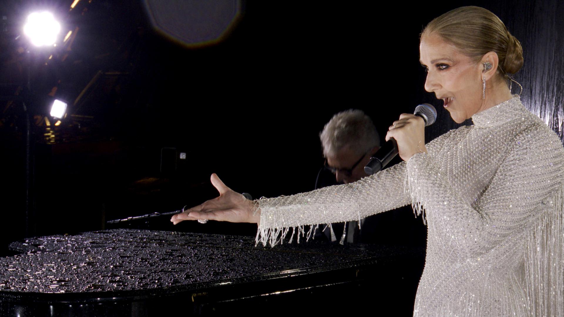 Celine Dion performs during Olympics Opening Ceremony