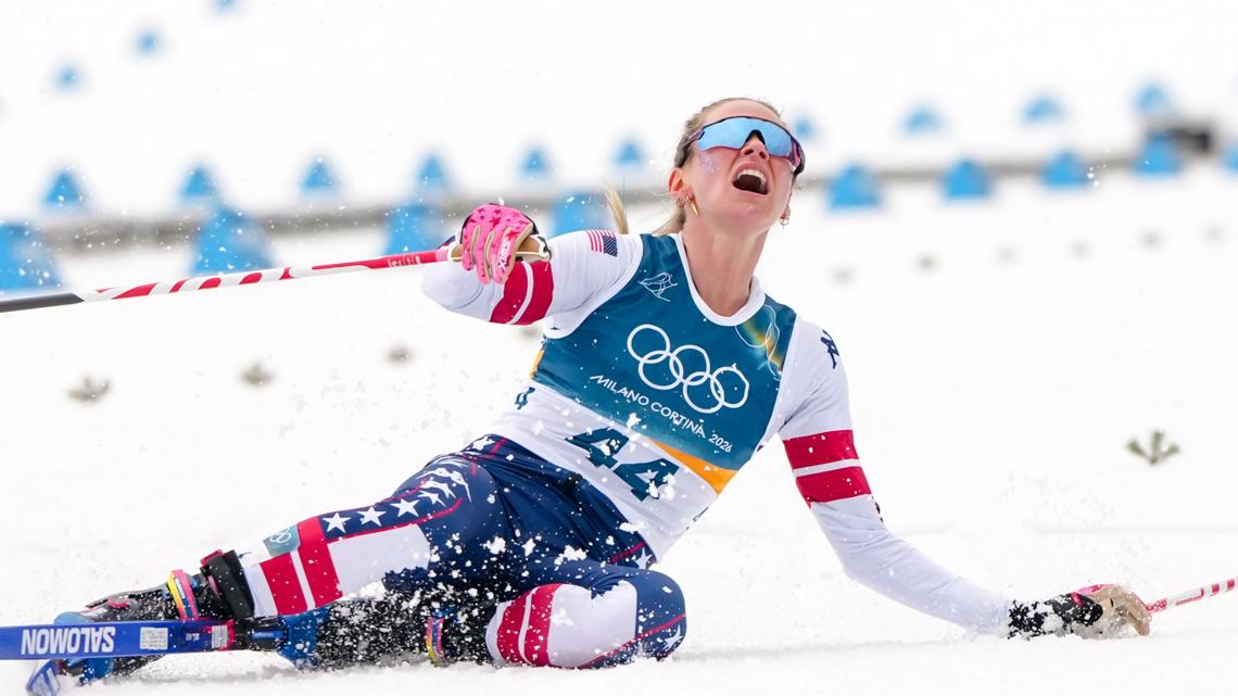 Jessie Diggins raced in the women's cross-country 10km with bruised ribs. Here's how she did.