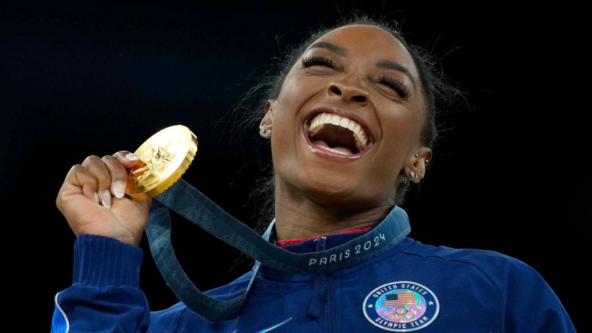 Simone Biles and Katie Ledecky led a strong showing for the U.S. at the Paris Olympics Saturday as both Americans added to their gold-medal collection.