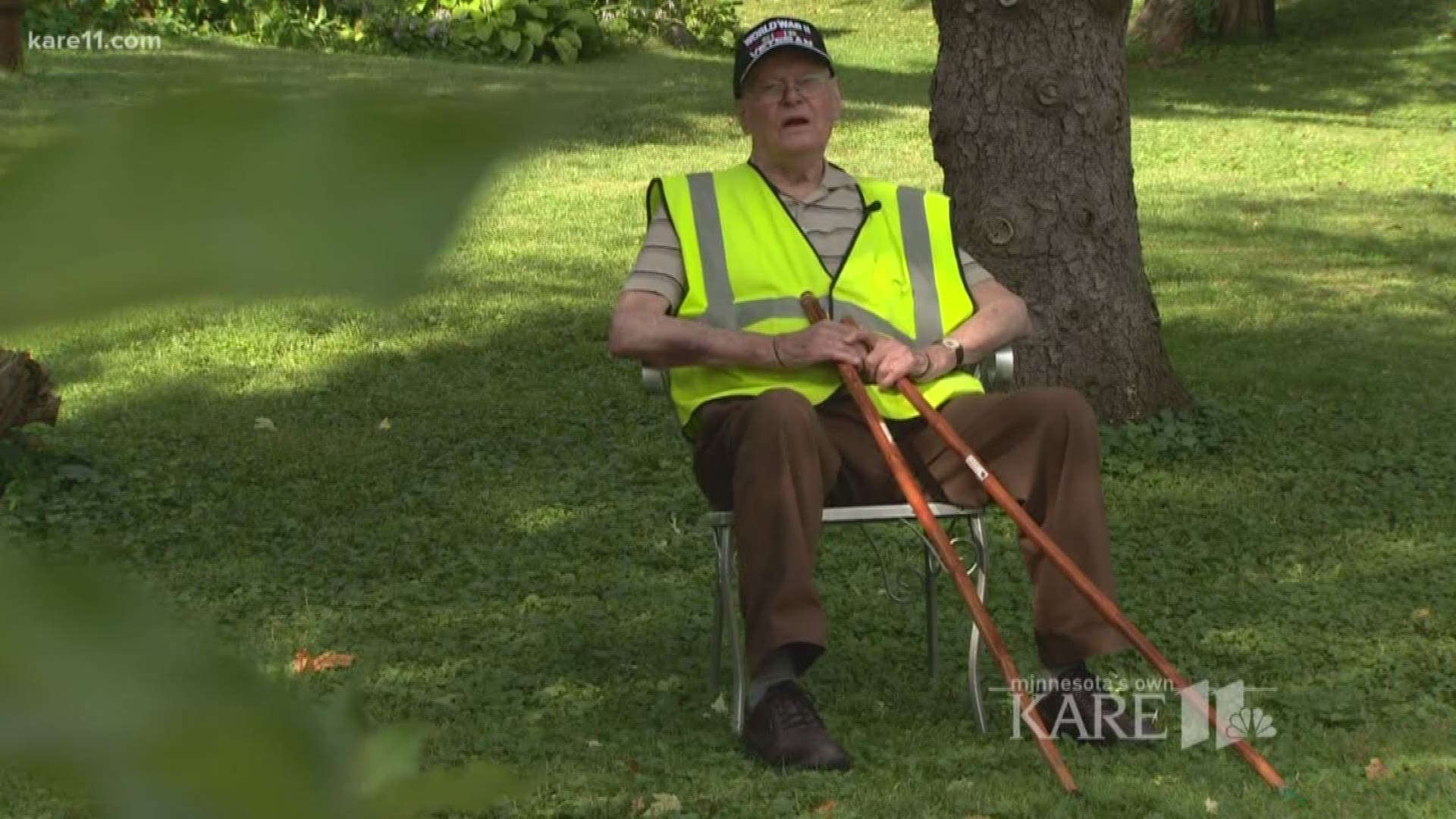 Every few hundred feet along Harvey's walk sits a seemingly random chair - some next to driveways, others on front lawns. http://kare11.tv/2zfz19B