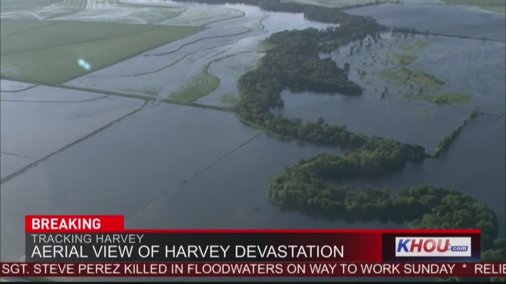 KHOU has captured some of the first aerial views of the devastating flood conditions in the Houston area. 8/29 7:30 p.m.