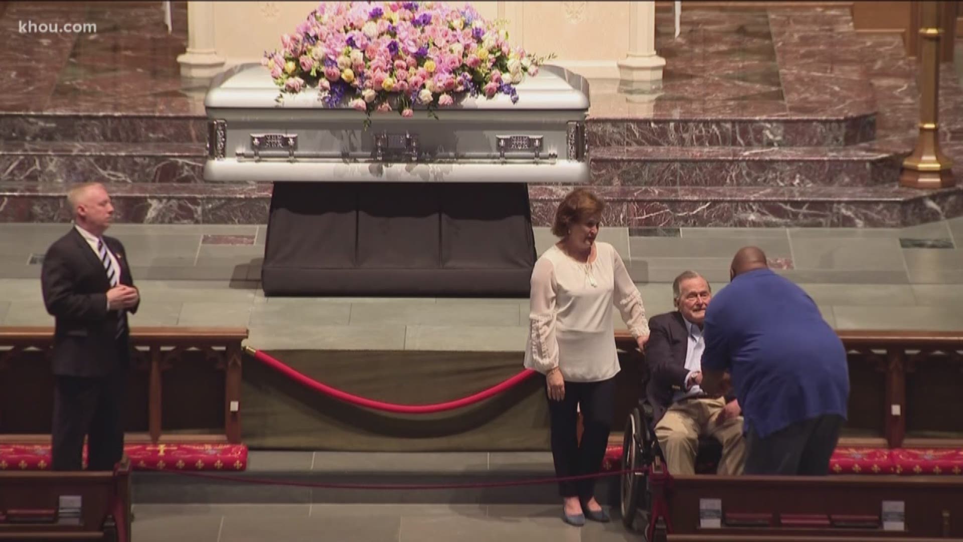 President George H.W. Bush greets those offering their condolences at the visitation for former first lady Barbara Bush.