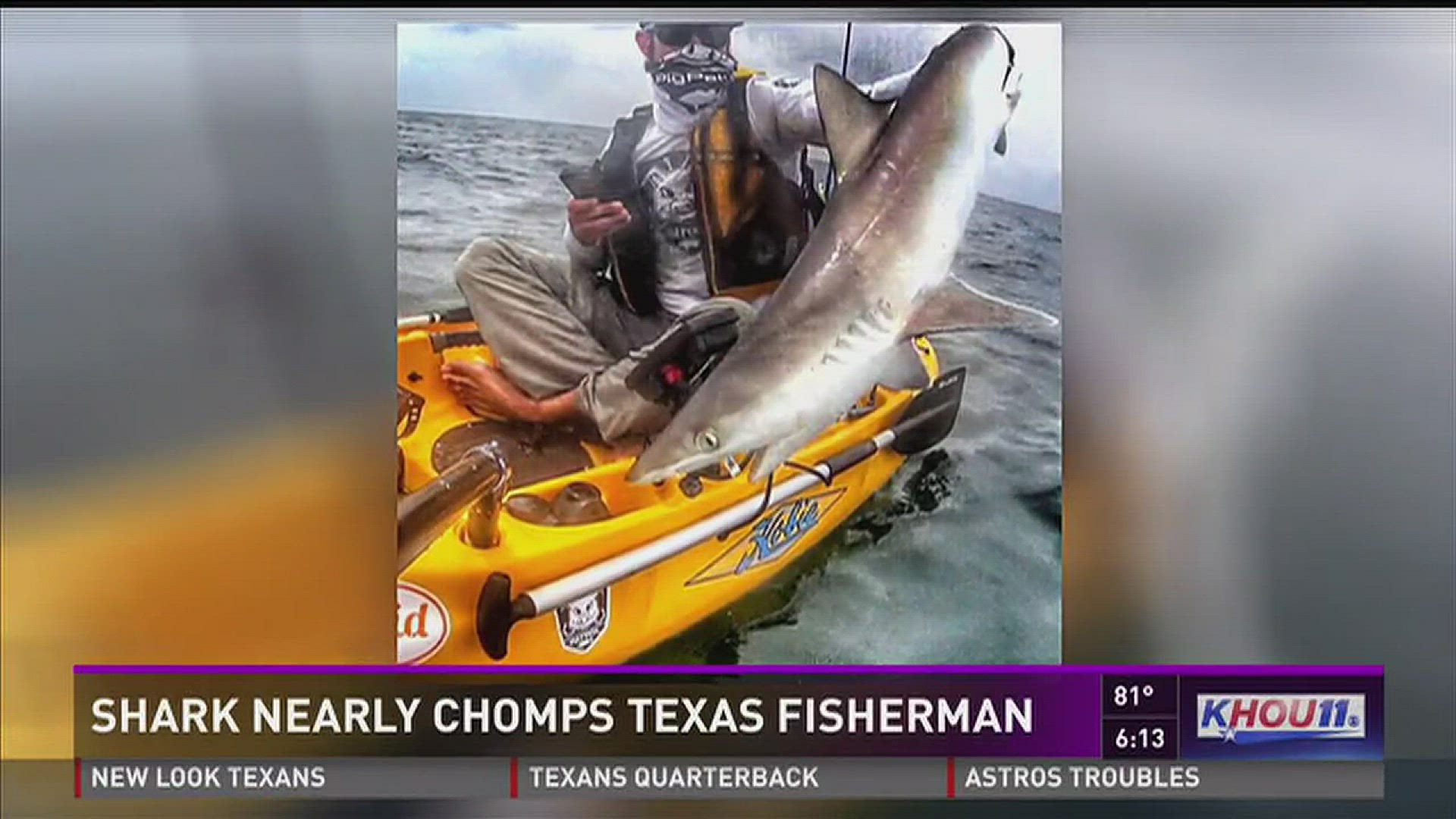 A North Texas fisherman was in for quite a surprise when he hooked a shark while fishing in his kayak near Corpus Christi.