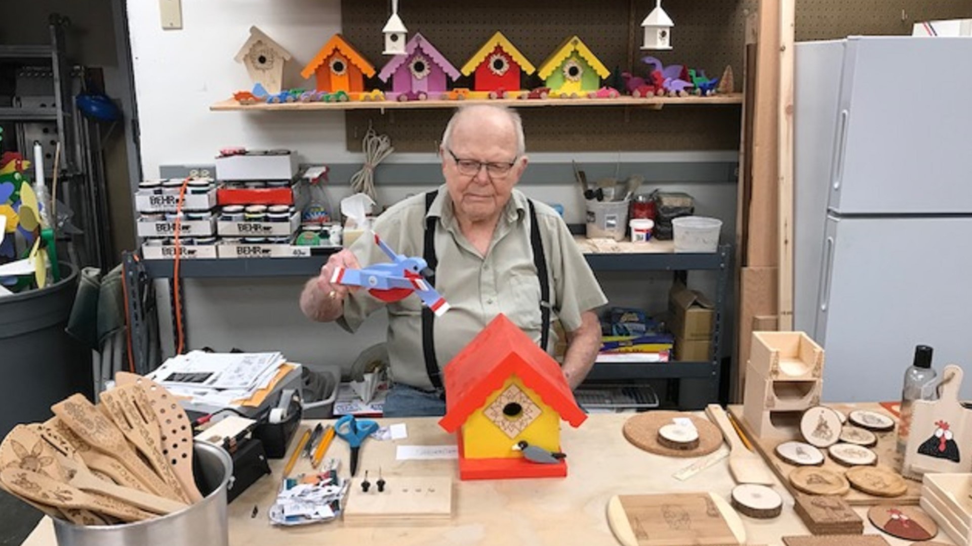 Gregor Terjung was born in 1930 but still spends his days working — creating countless handcrafted wooden toys, garden decorations, and cutting boards. #k5evening