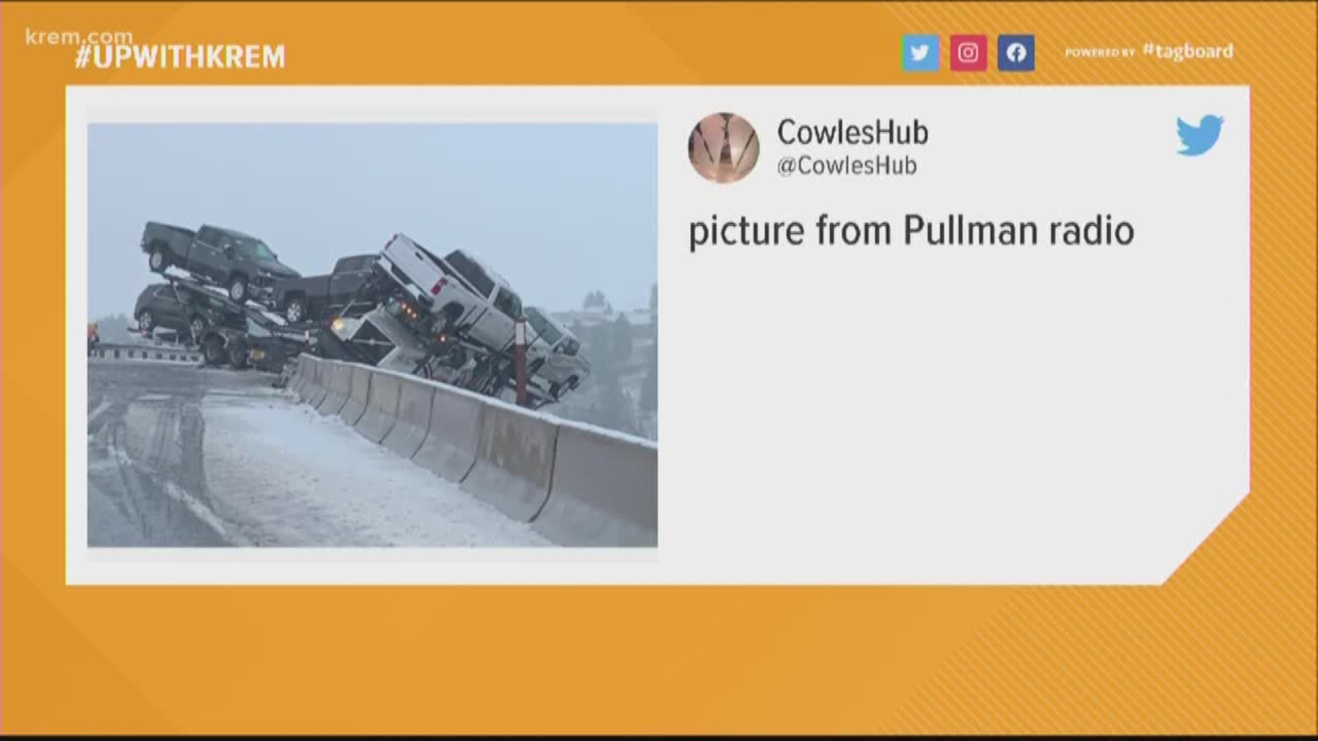 Reports say that the semi is hanging over the top of Buck Canyon north of Colfax after the crash on Wednesday morning.