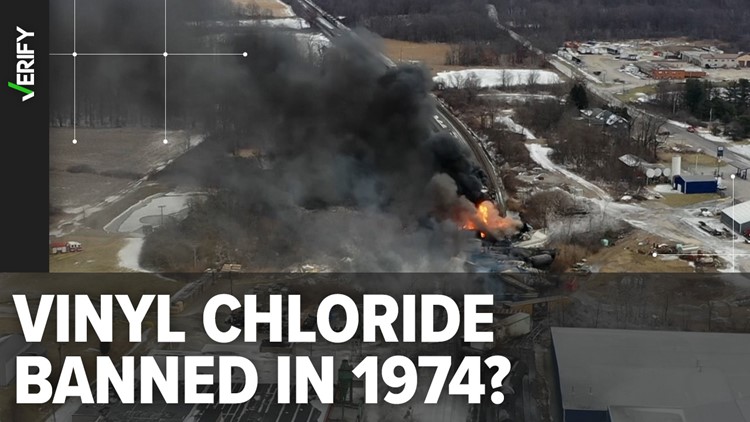 Vinyl chloride, a chemical that was on the Ohio train derailment, was banned in some products in 1974