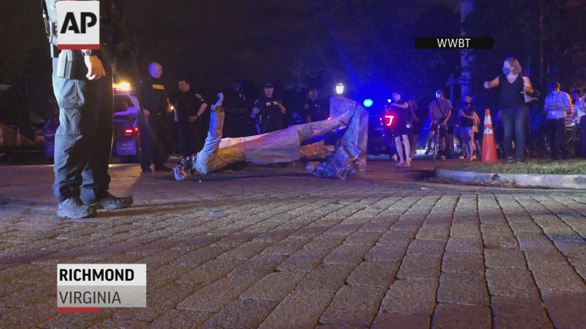 Protesters have torn down a statue of Confederate President Jefferson Davis along Richmond, Virginia’s famed Monument Avenue.