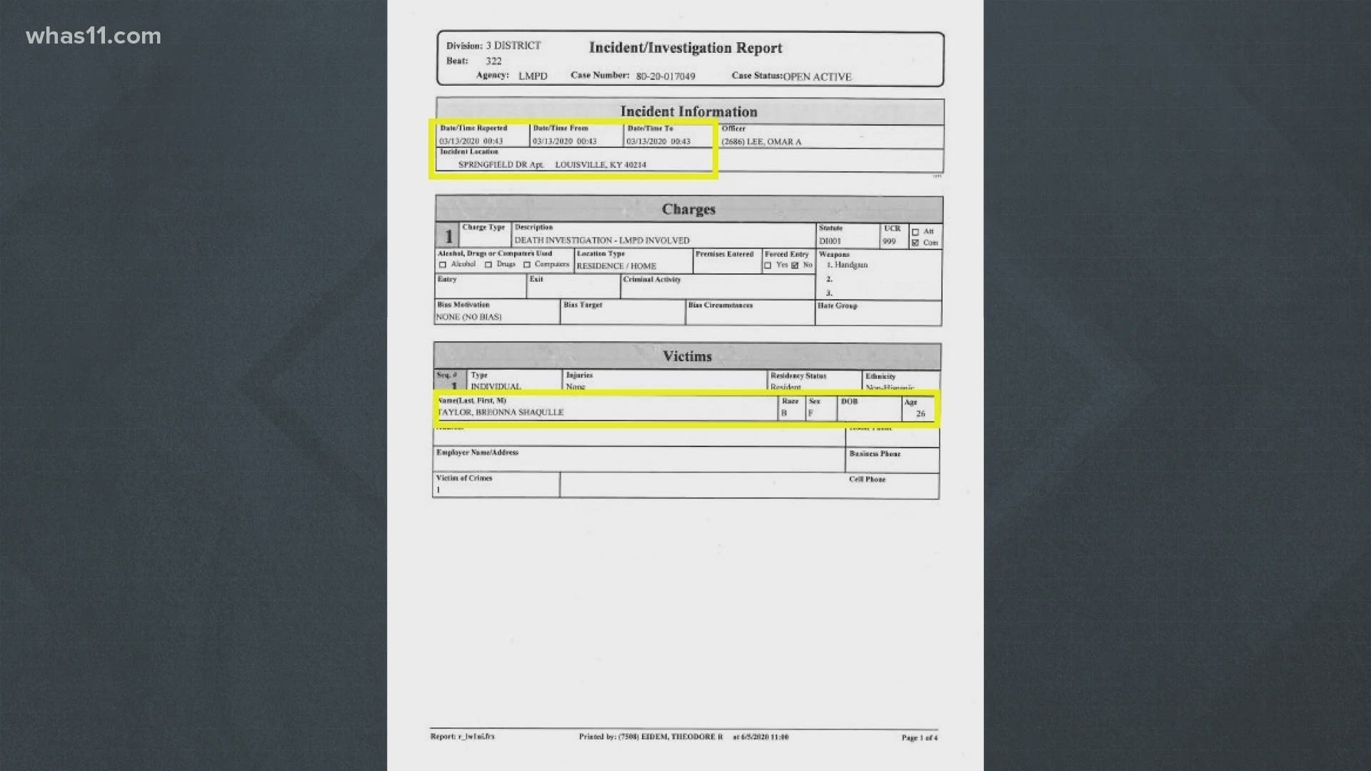 Most of the four-page document is blank, and the pieces of information on the document have previously been reported.