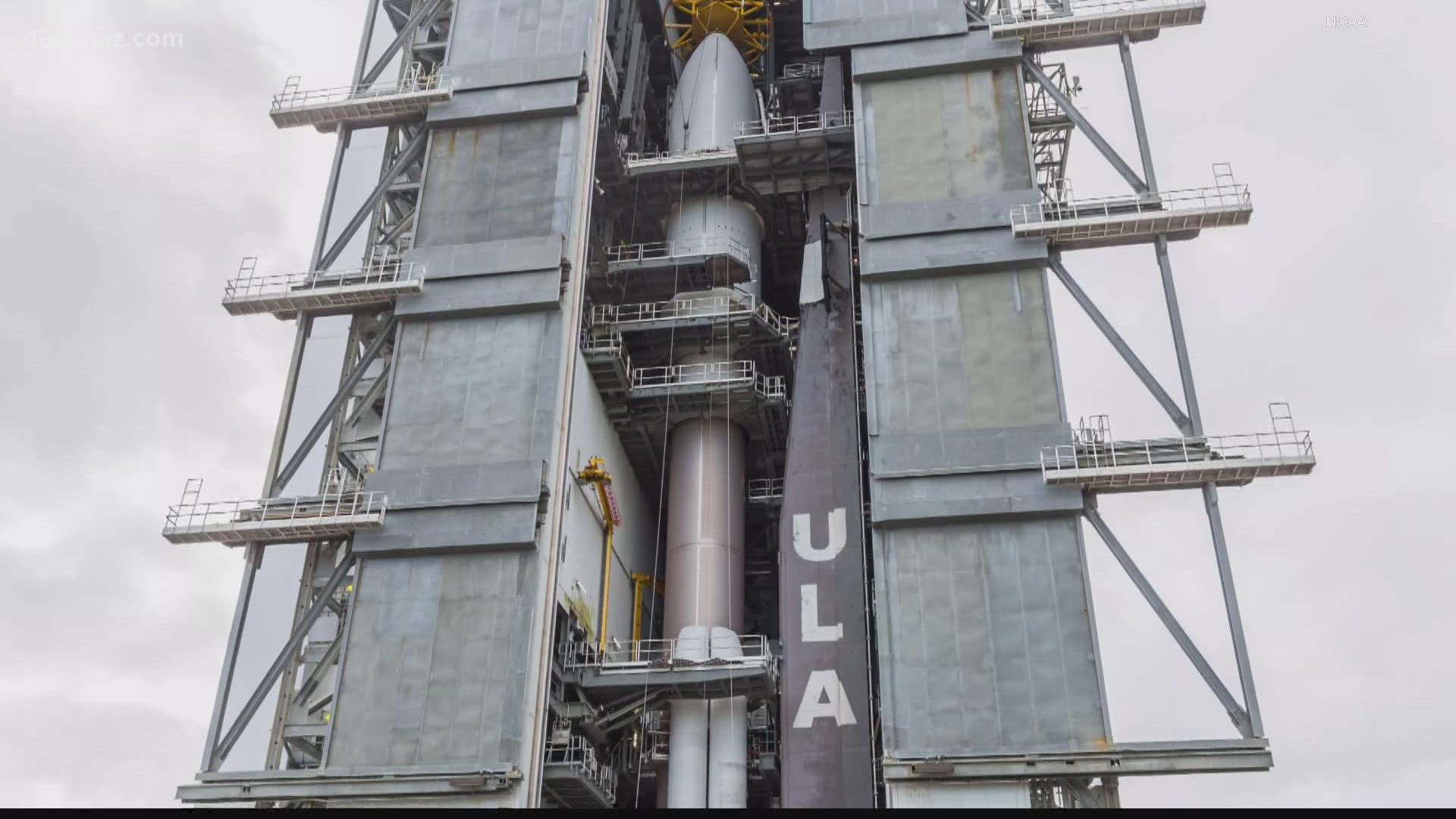 The satellite is now sitting on the launch pad and is expected to take off Tuesday afternoon.