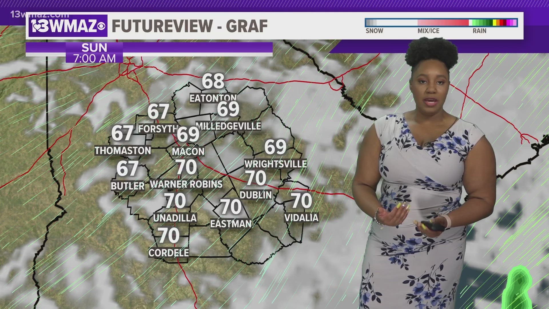 Sunday and Monday will be the driest days of the next seven. Highs will rise to the upper 80s on both days.