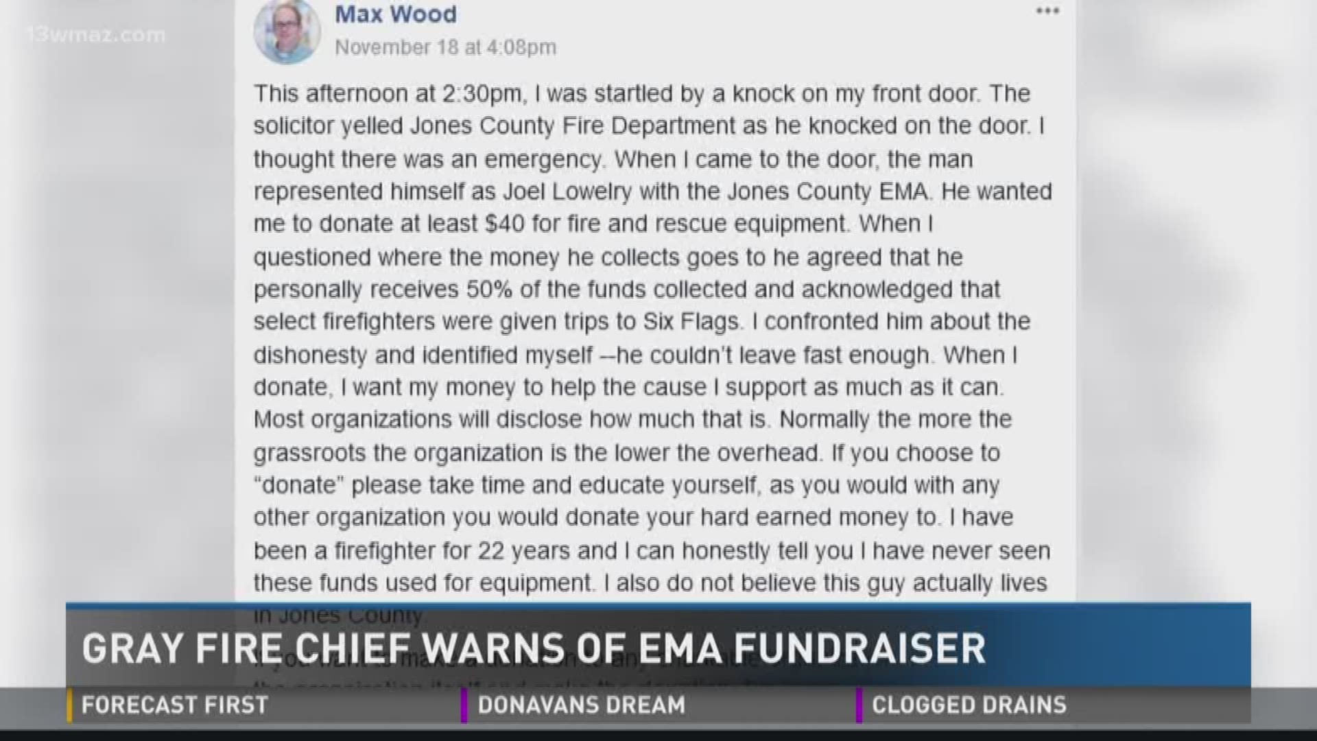 Gray fire chief warns of EMA fundraiser