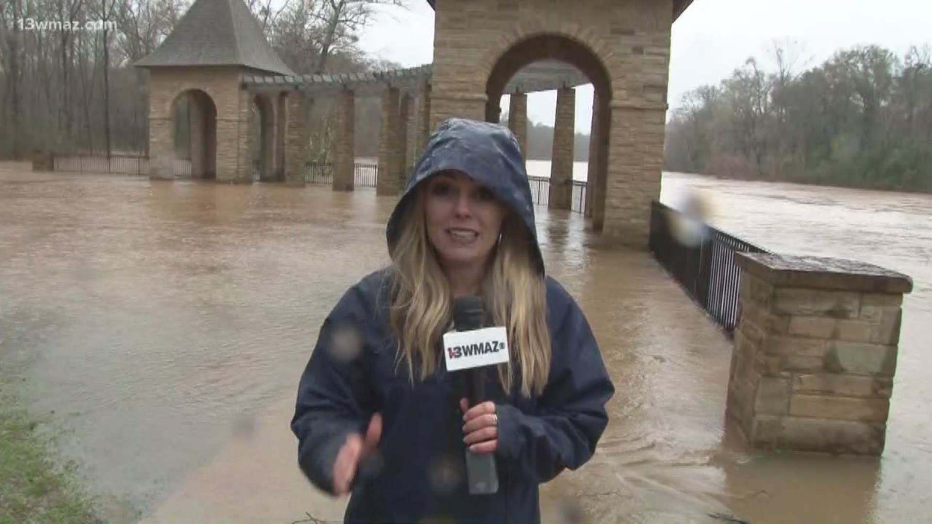 The Ocmulgee River is above flood stage in Macon.