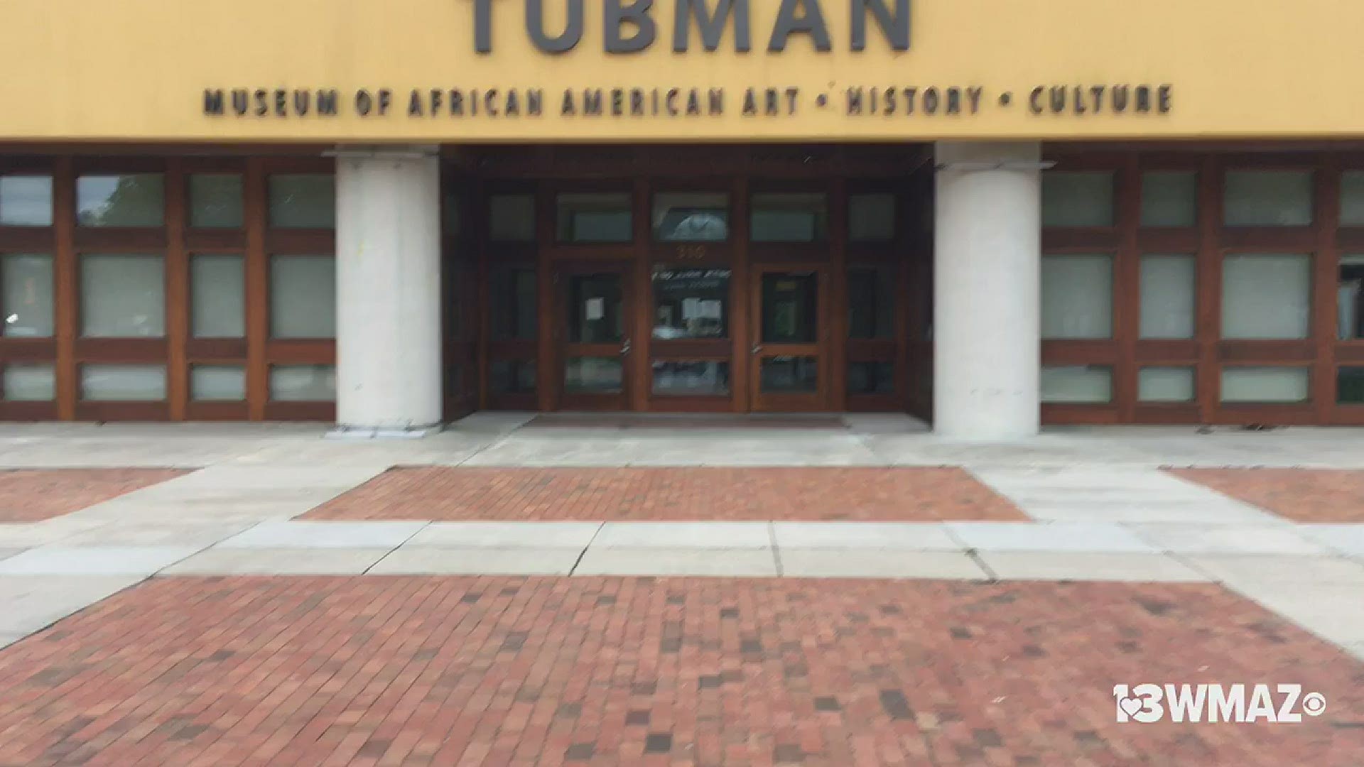 The plaza outside of the Tubman Museum was defaced by graffiti and then promptly cleaned by the county.