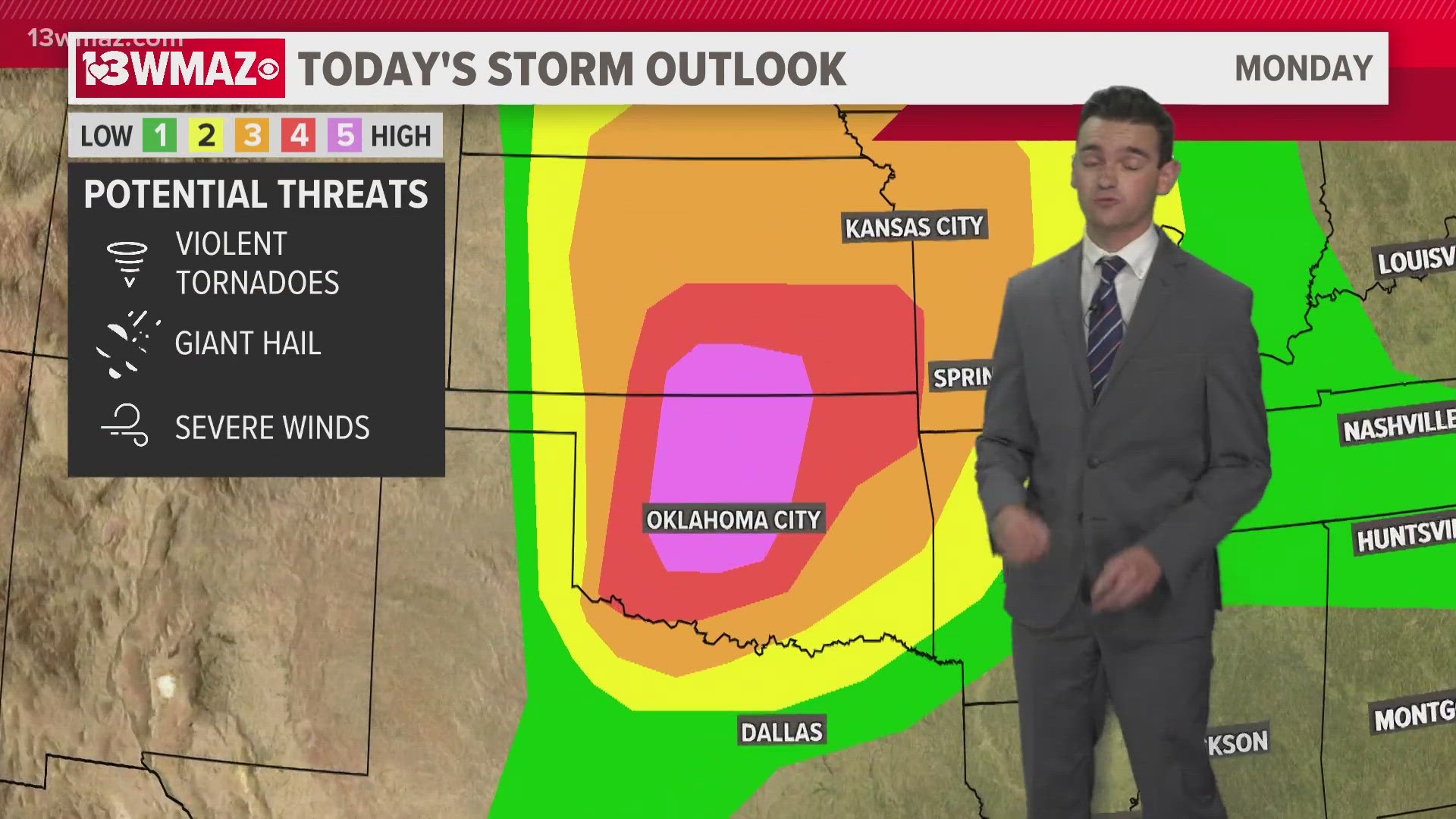 Breaking down today's Level 5 severe weather risk in Oklahoma and central Georgia's history of Level 5 risks in the past.