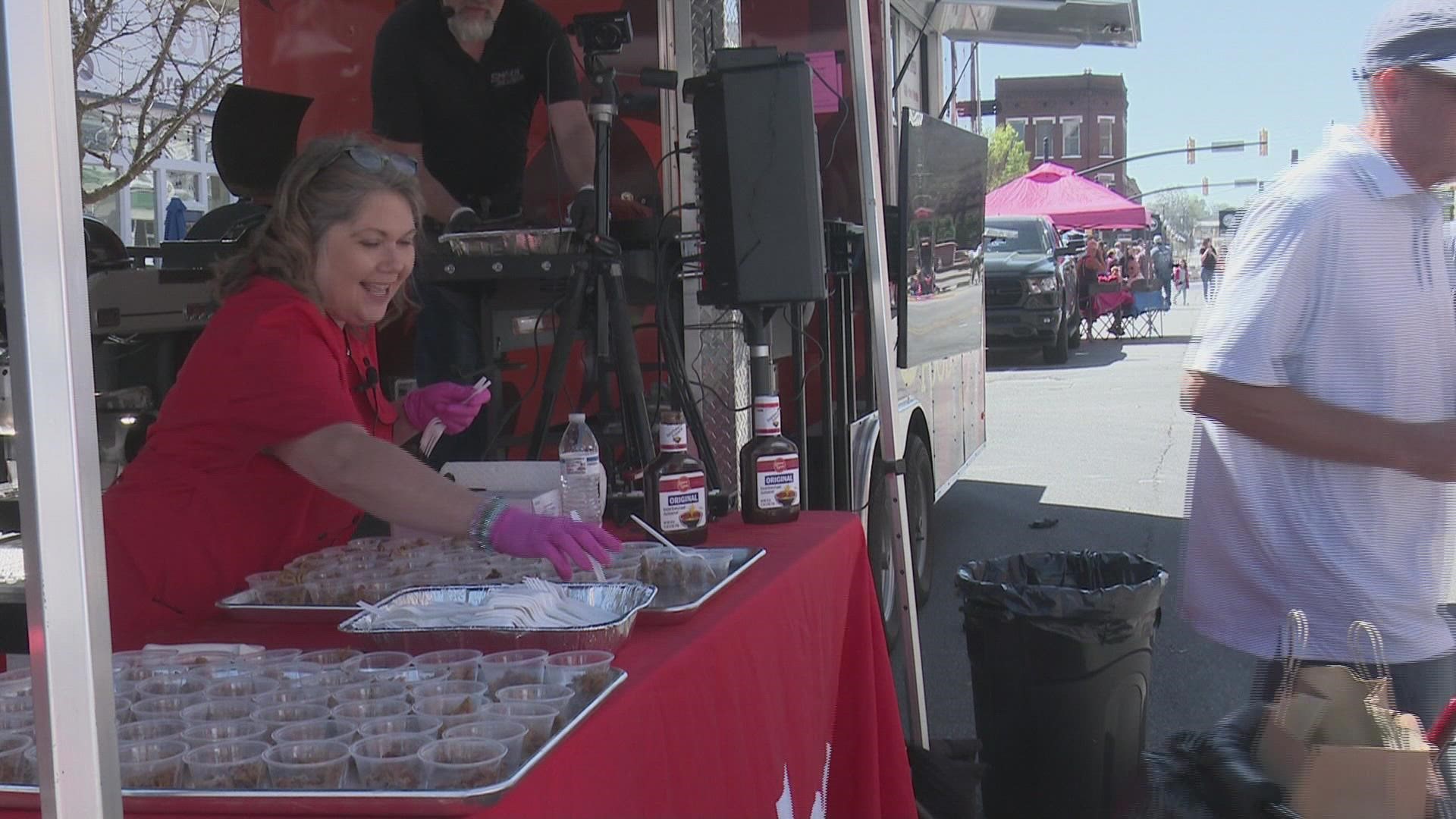 Smokin' Joe Lasher brigs his team to Downtown Macon to give out free BBQ Pork samples.