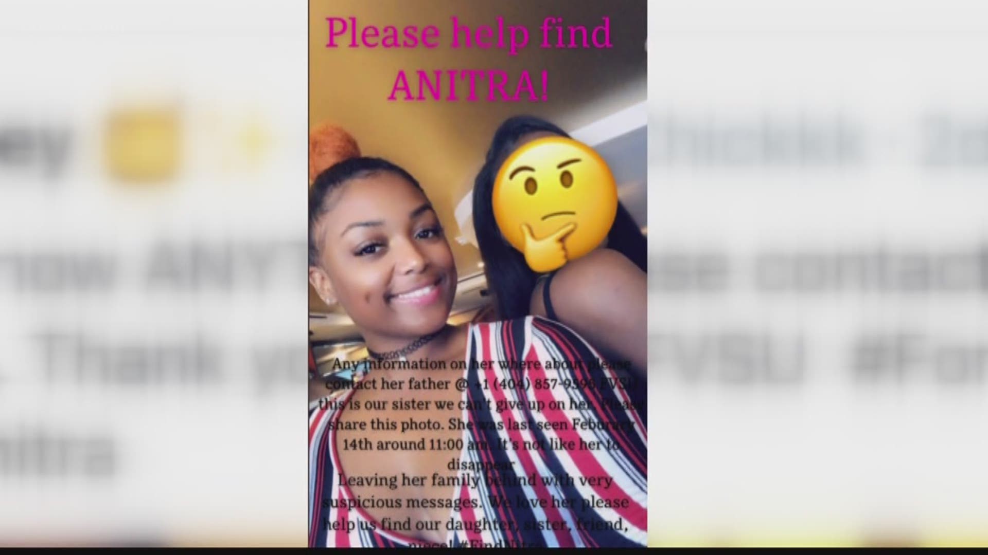 3 days after Anitra Gunn was last seen, a task force between Fort Valley Police,  Peach County Sheriff's Office, and the GBI was formed to find the missing student.