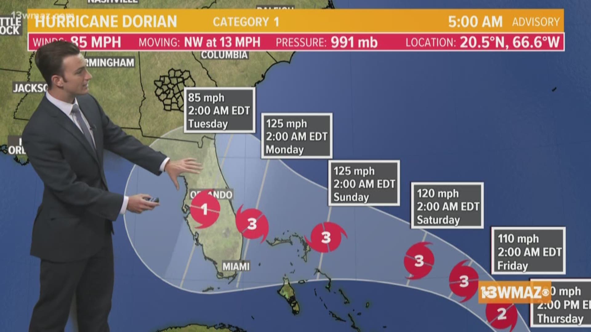 Dorian still expected to reach major hurricane strength.