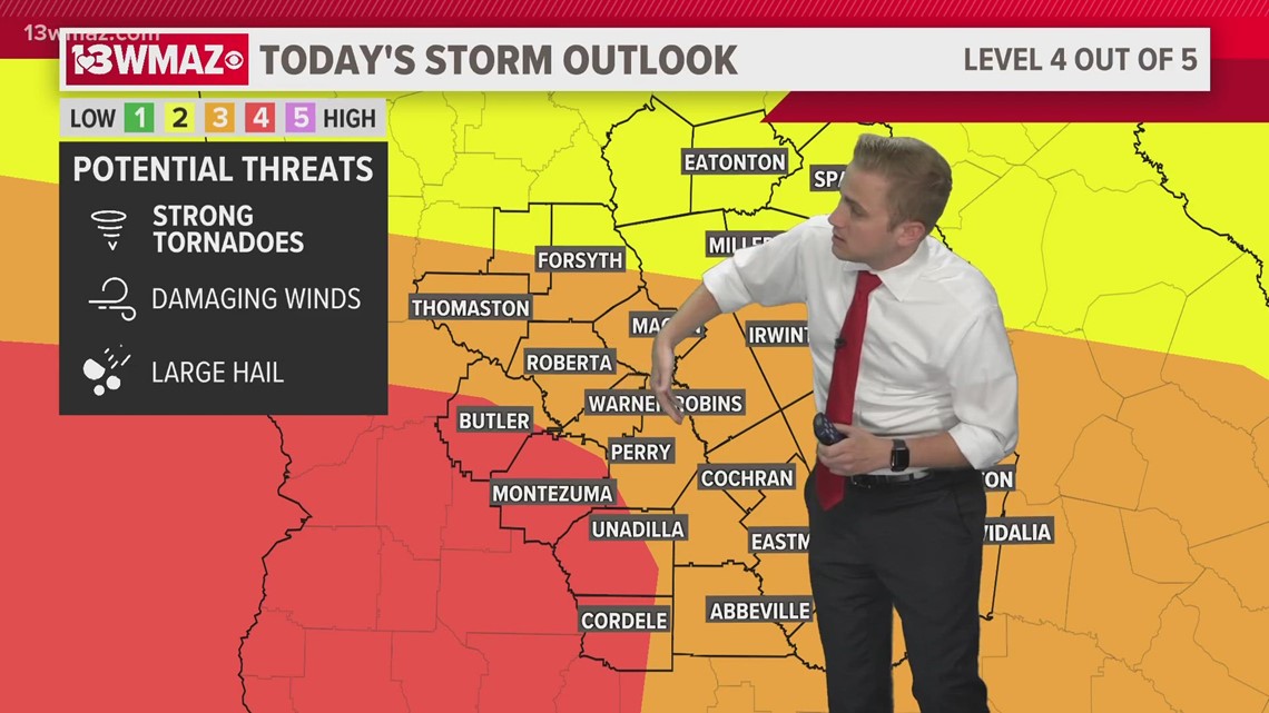 Level 4 severe weather day for parts of central level 3 threat