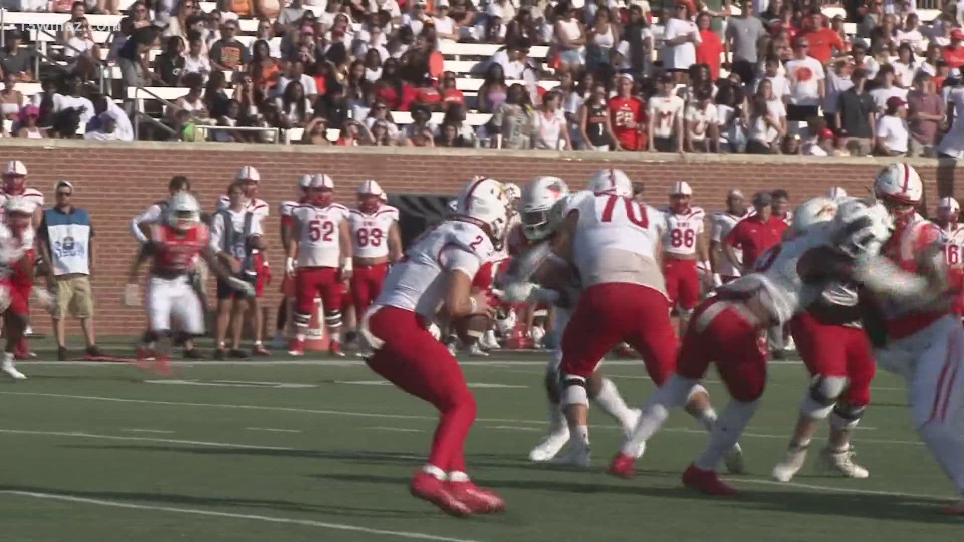 The Mercer Bears takes on VMI in Five Star Stadium in Macon.