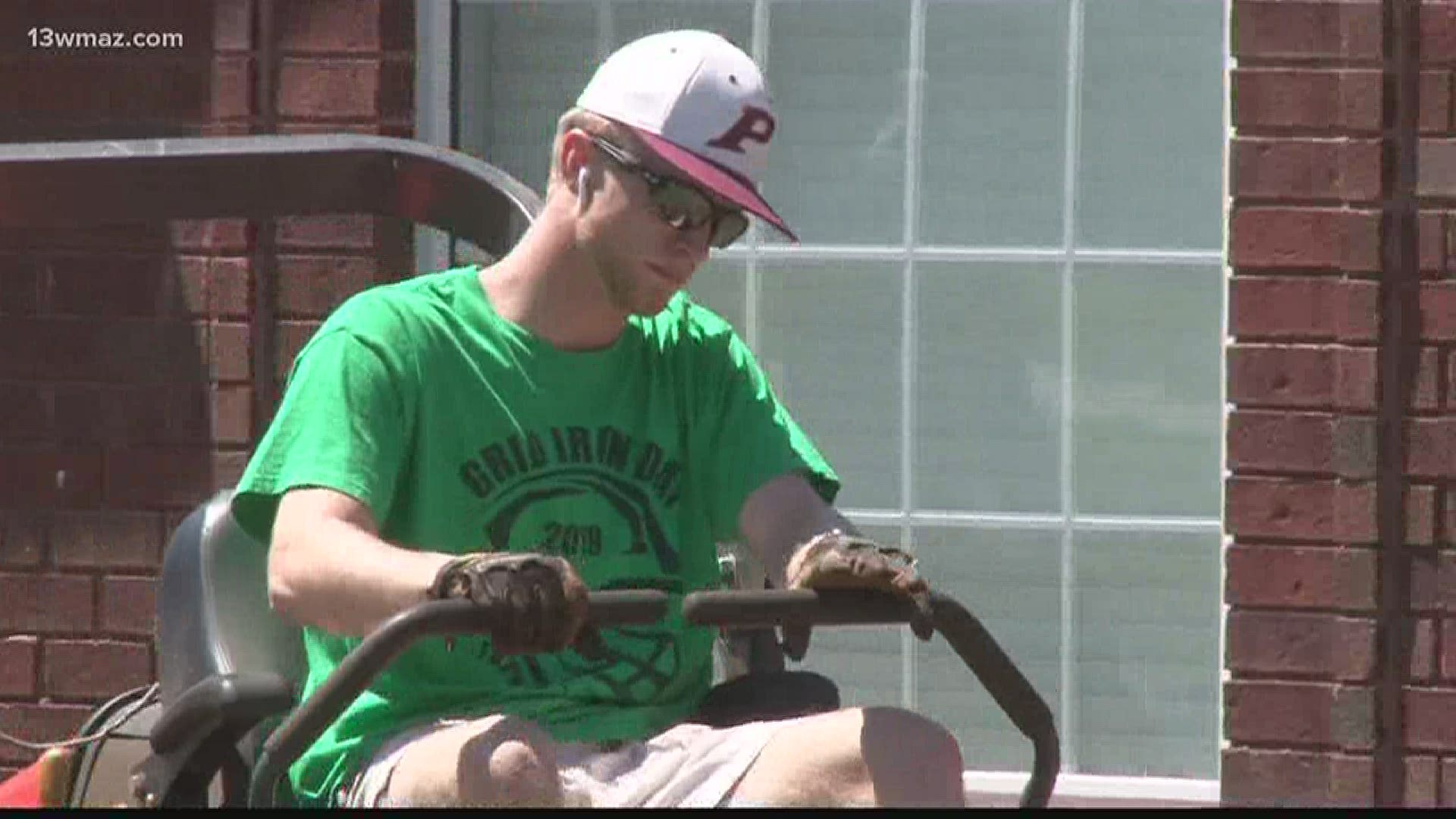 Perry Panthers' Ethan Bearden is hitting the turf, but he’s not rounding bases or catching pop flies -- he’s cutting grass, edging, mulching, and laying pine straw.