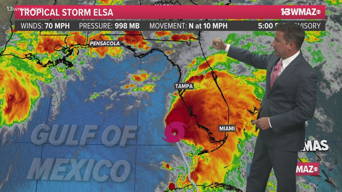 Storms possible Tuesday, Elsa passes to our east Wednesday Central