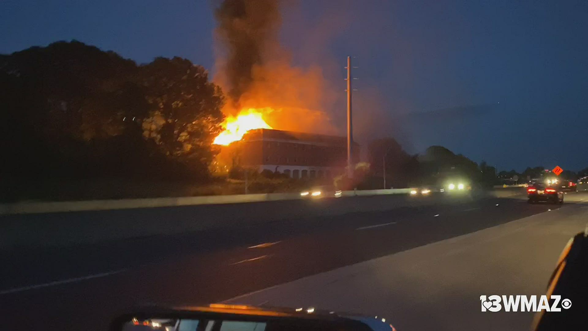 Abandoned building fire at I-16/75 split