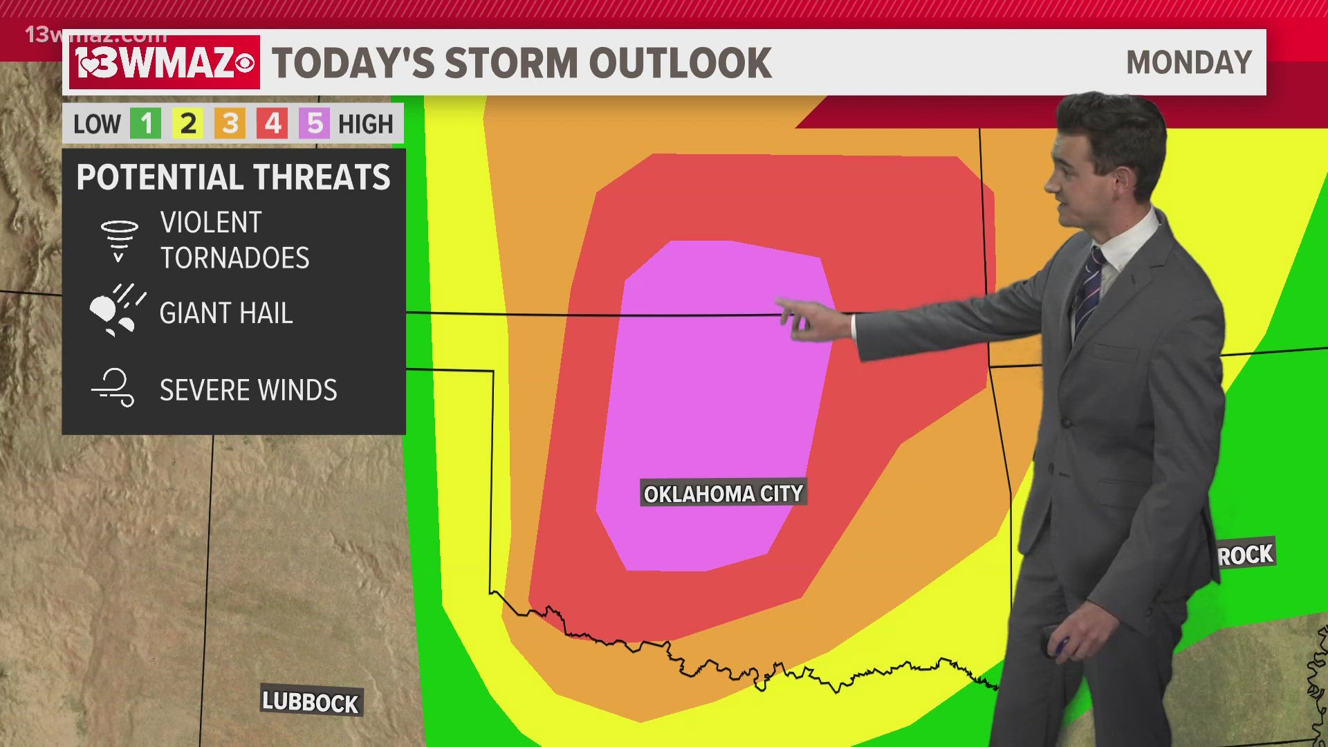 Breaking down today's Level 5 severe weather risk in Oklahoma and central Georgia's history of Level 5 risks in the past.