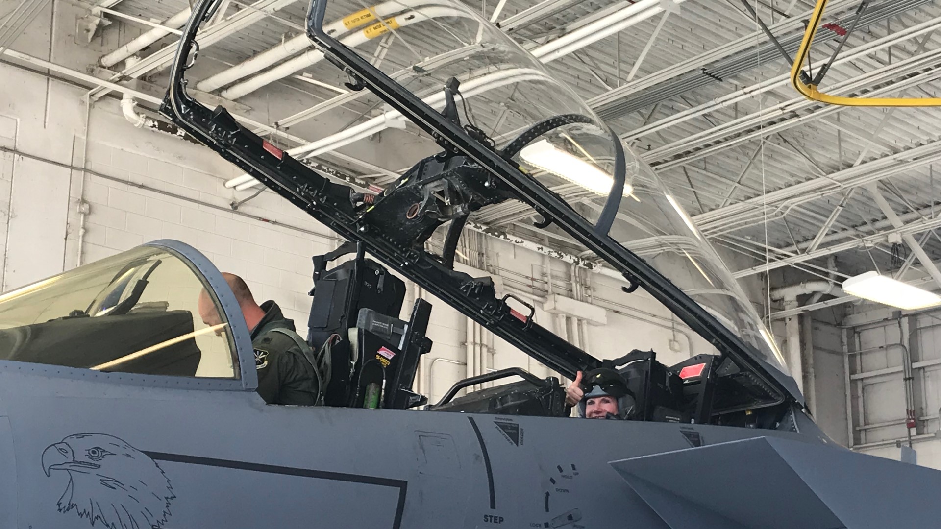 An F-15 Eagle flies over hospitals in Macon, Perry, Warner Robins and Dublin to say thank you to healthcare workers and first responders