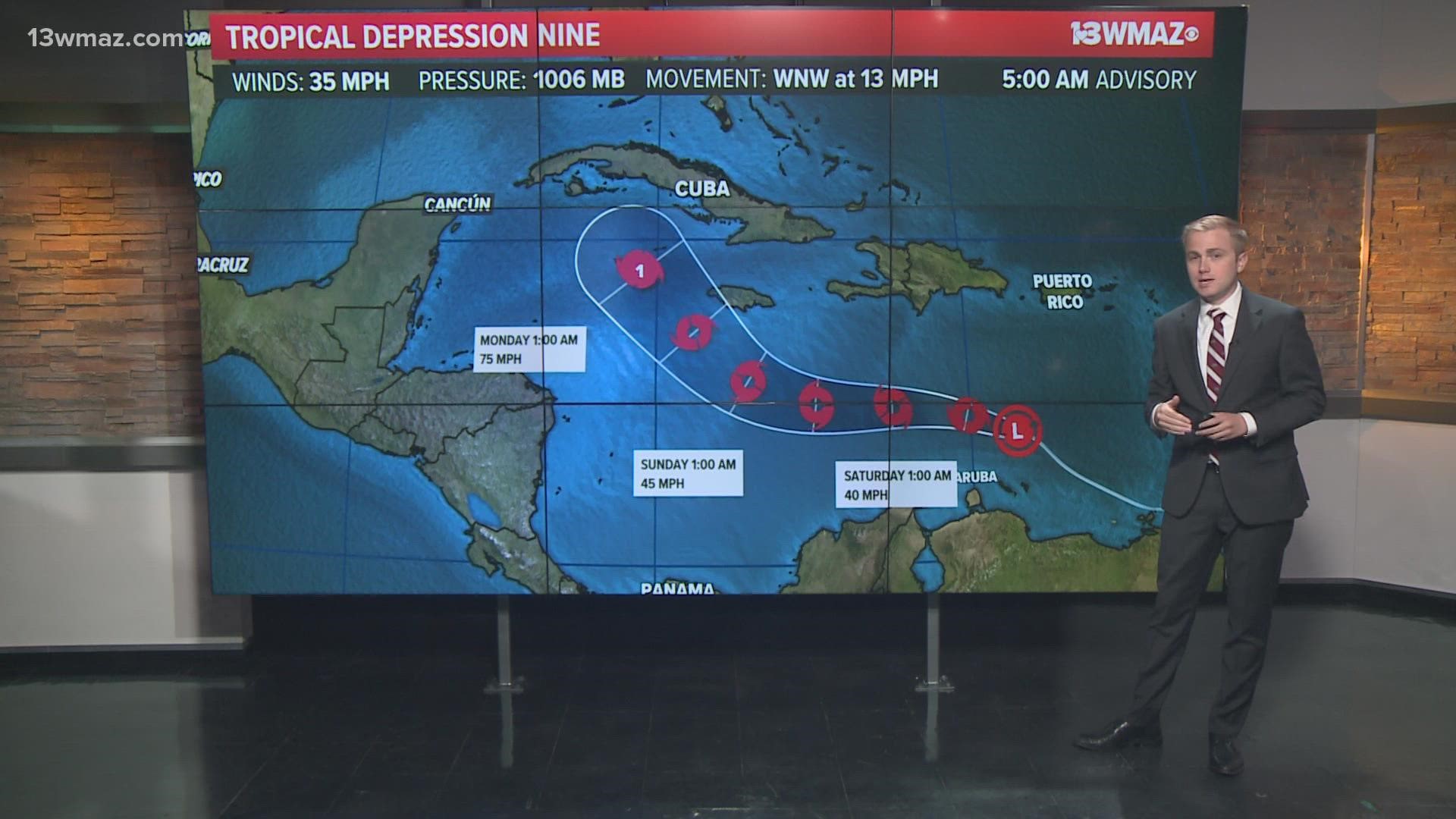 Meteorologist Alex Forbes has the latest on newly formed Tropical Depression Nine.