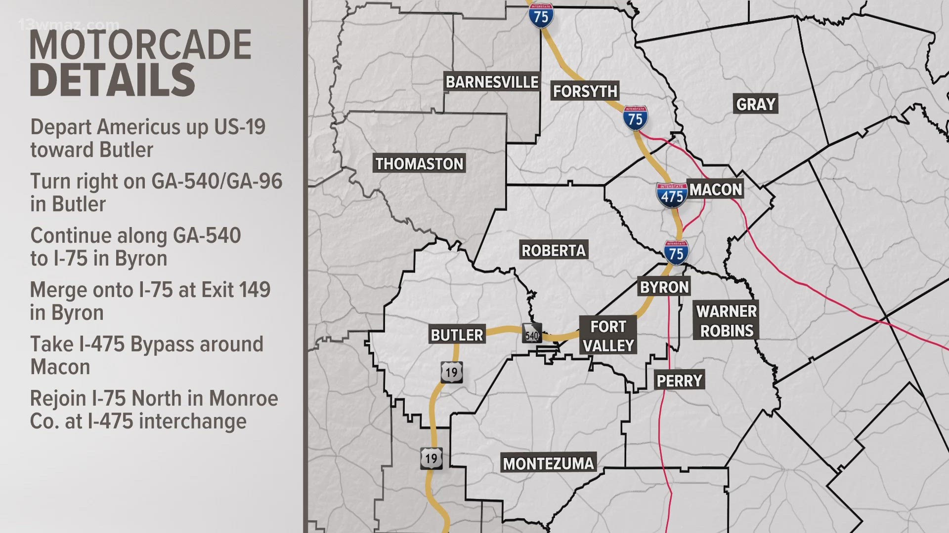 The public is invited to view the motorcade all along its route and pay respects.