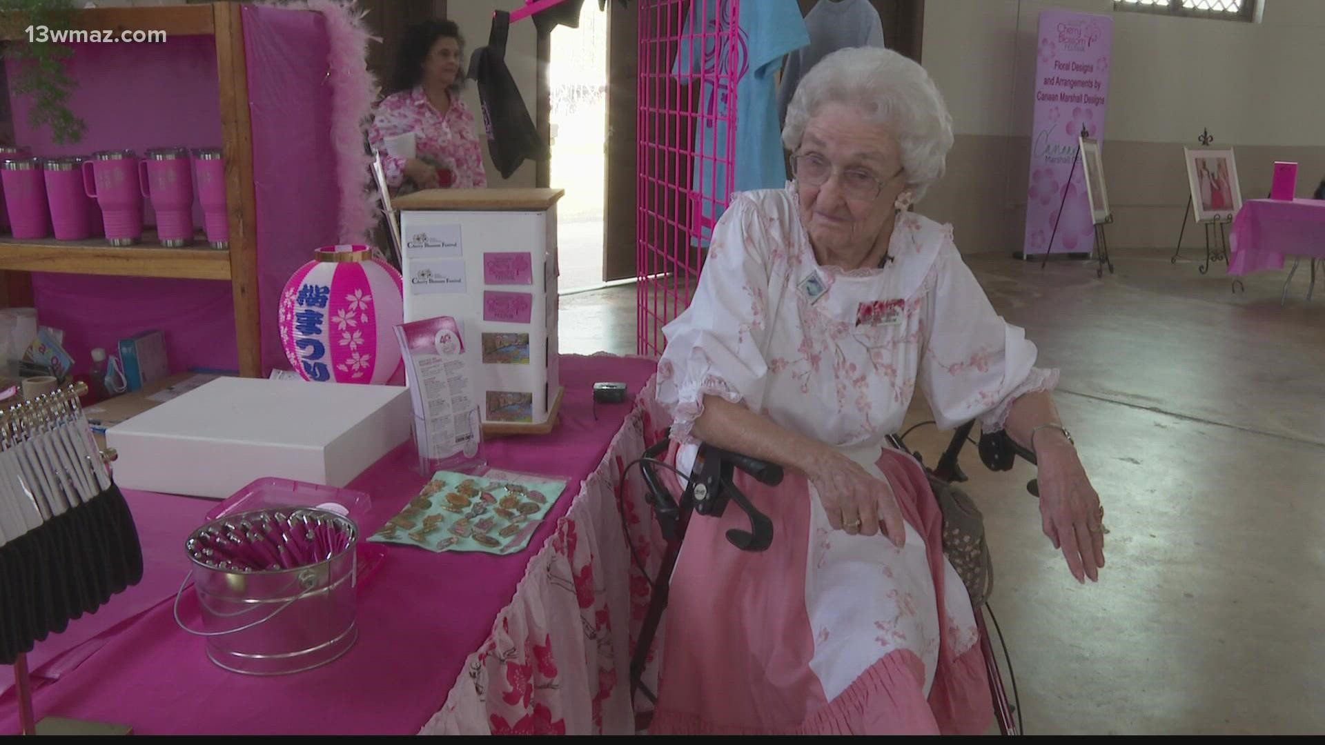 An 86-year-old Milledgeville woman has come to the Cherry Blossom Festival for all 39 celebrations. This year, she made sure to pick up the newest pin.