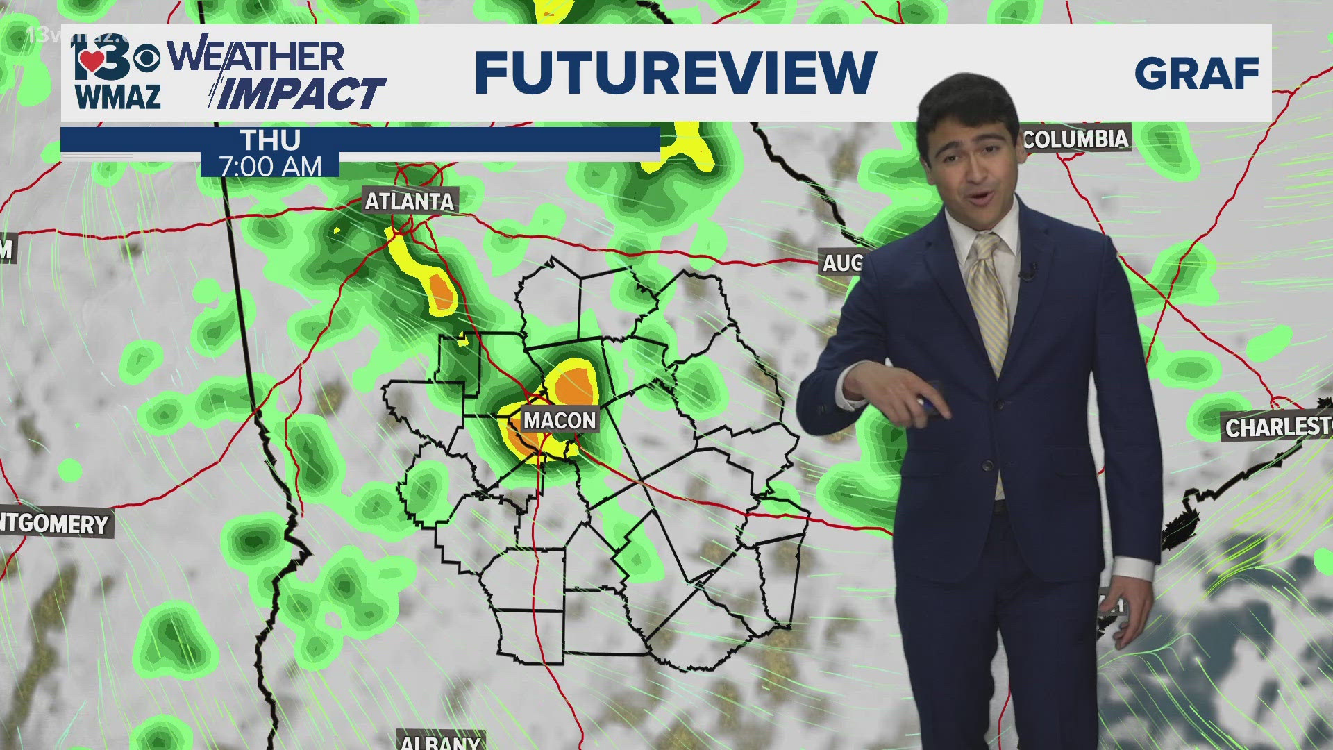 A front will bring scattered rain throughout the morning before the clear skies settle in.