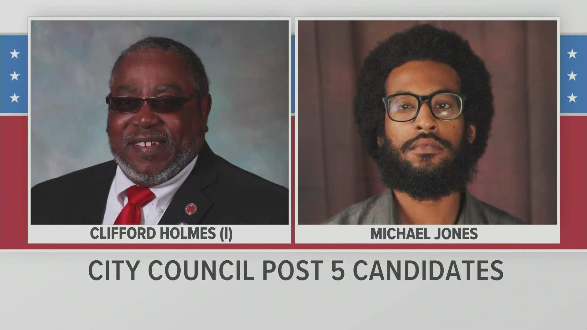 In District Five, there's a longtime member of the Warner Robins city council, and a new challenger. Incumbent Clifford Holmes and Michael Jones are the candidates.