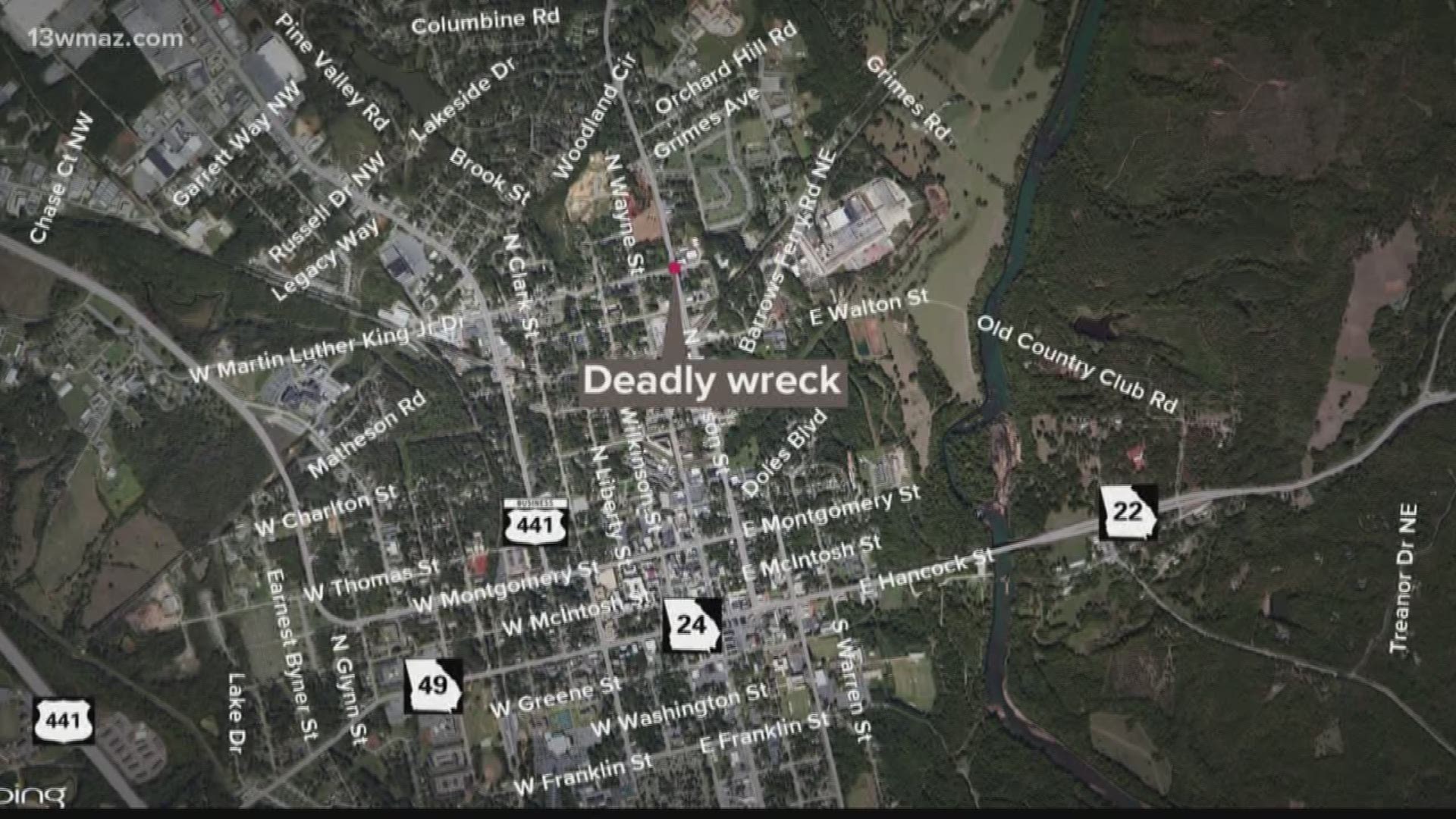 An 86-year-old woman died Wednesday morning after a wreck in Milledgeville that sent three other people to the hospital.