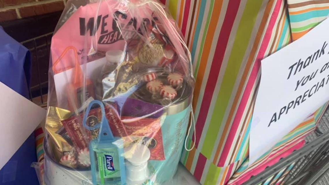 Healthcare workers surprised with gift baskets