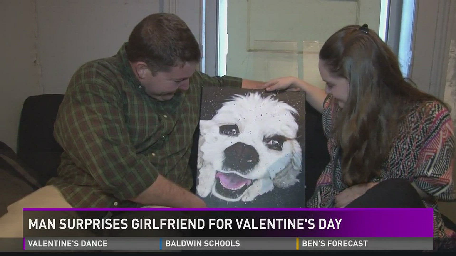 Man surprises girlfriend for Valentine's Day