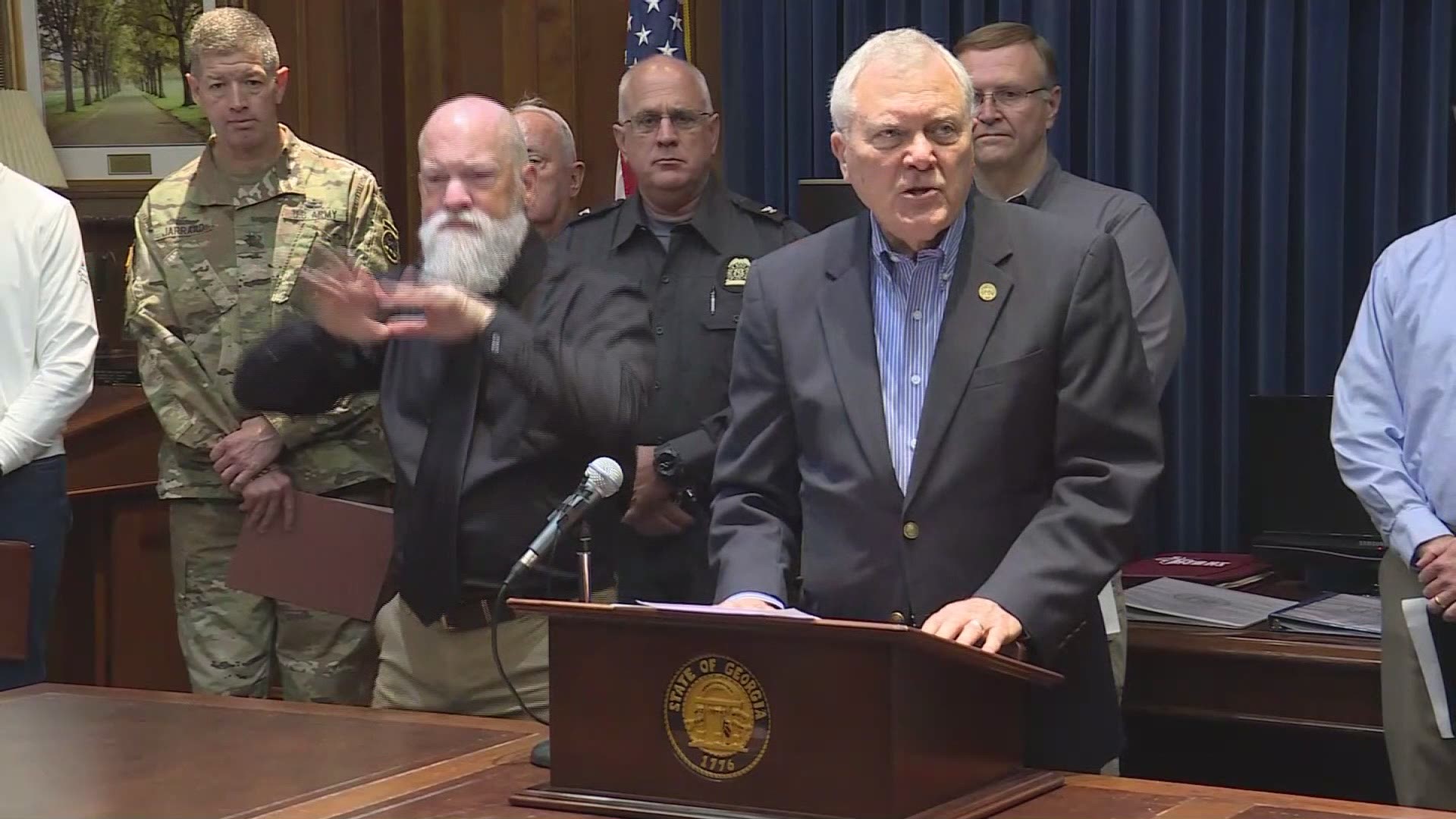 Georgia Gov. Nathan Deal gave an update on the condition of the state after a hurricane/tropical storm passed through here Monday. More than a million people are still without power as crews continue clearing roads and inspecting bridges.