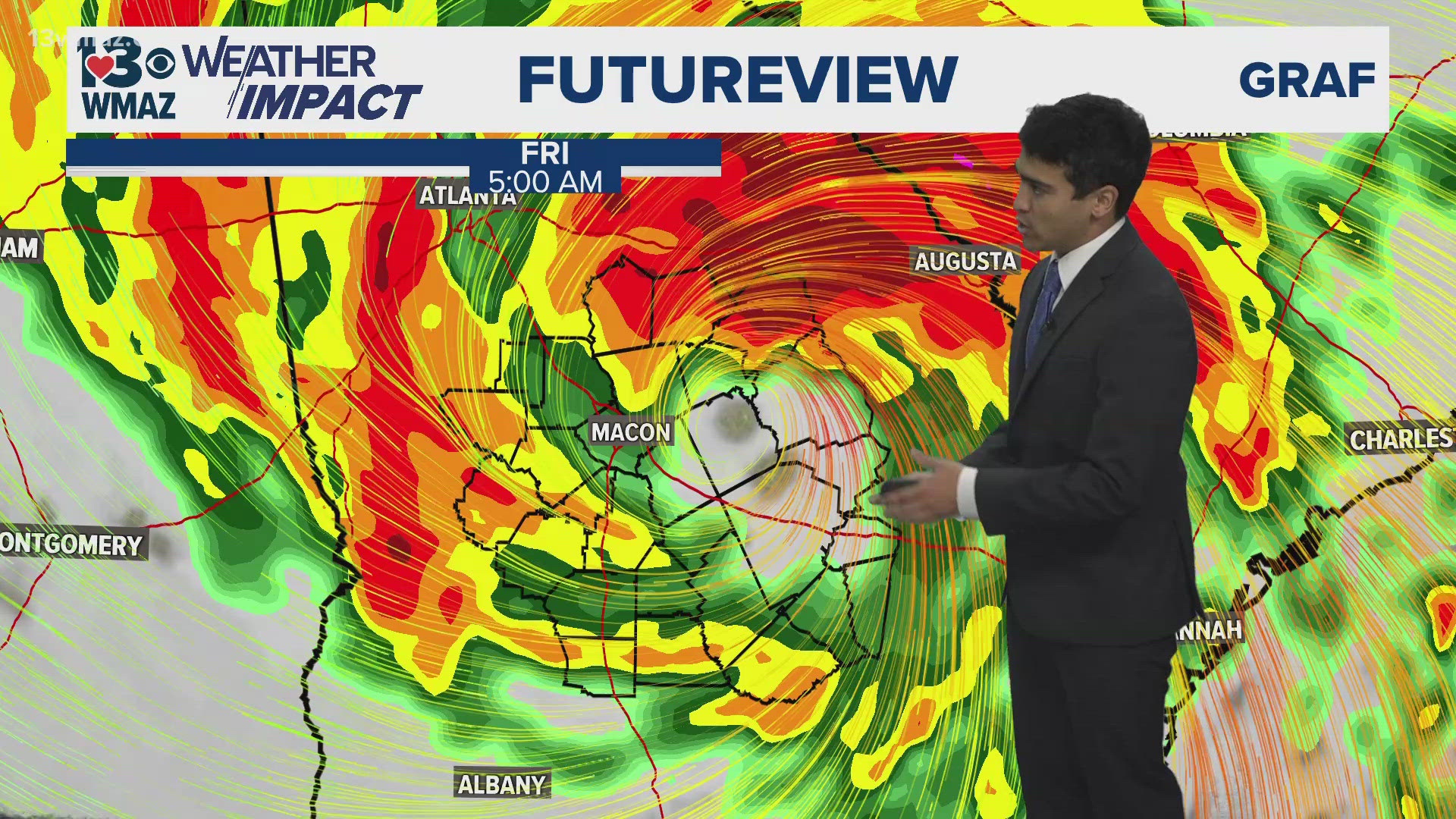 Storms are possible tonight with rain from Helene starting tomorrow.