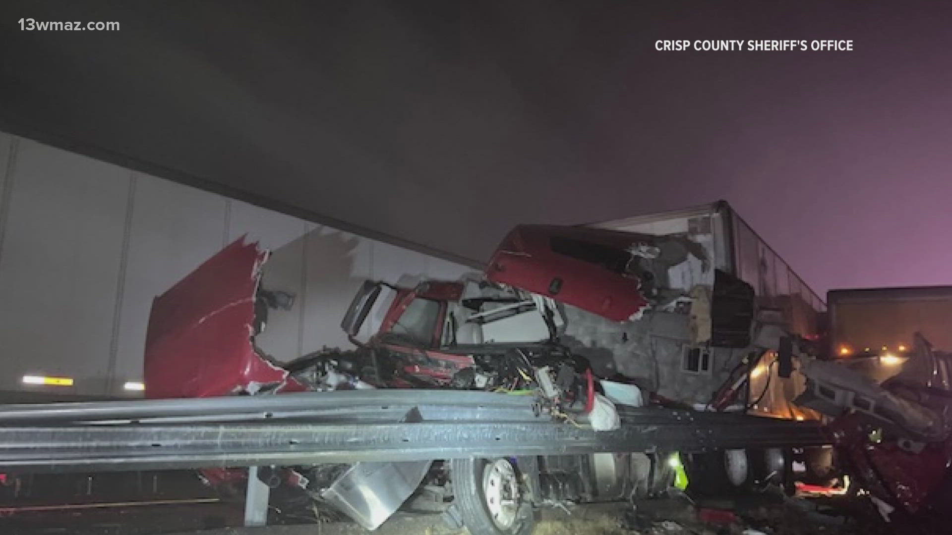 A pair of tractor-trailers crashed in Crisp County leaving I-75 southbound at the 97 mile marker.