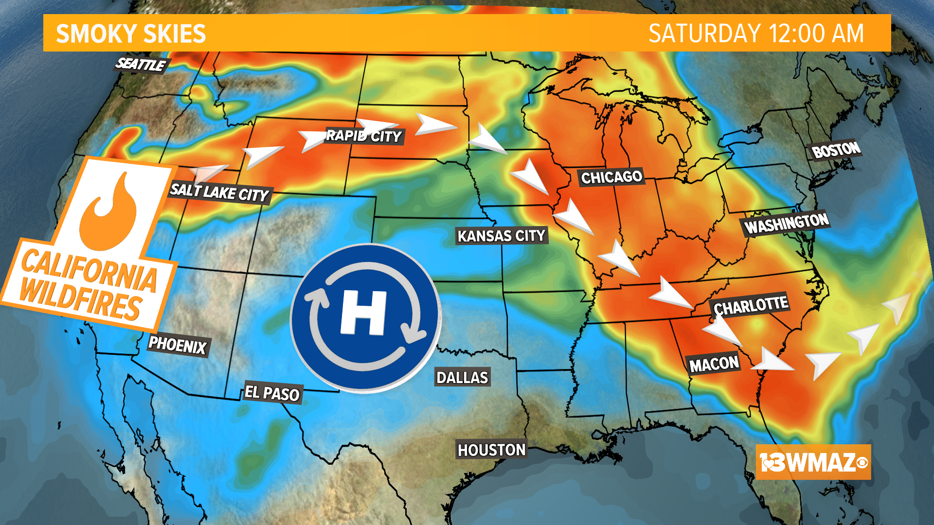 Smoke from the California wildfires is causing high pressure to form in the central US, which can result in smoke being seen in Central Georgia this weekend.